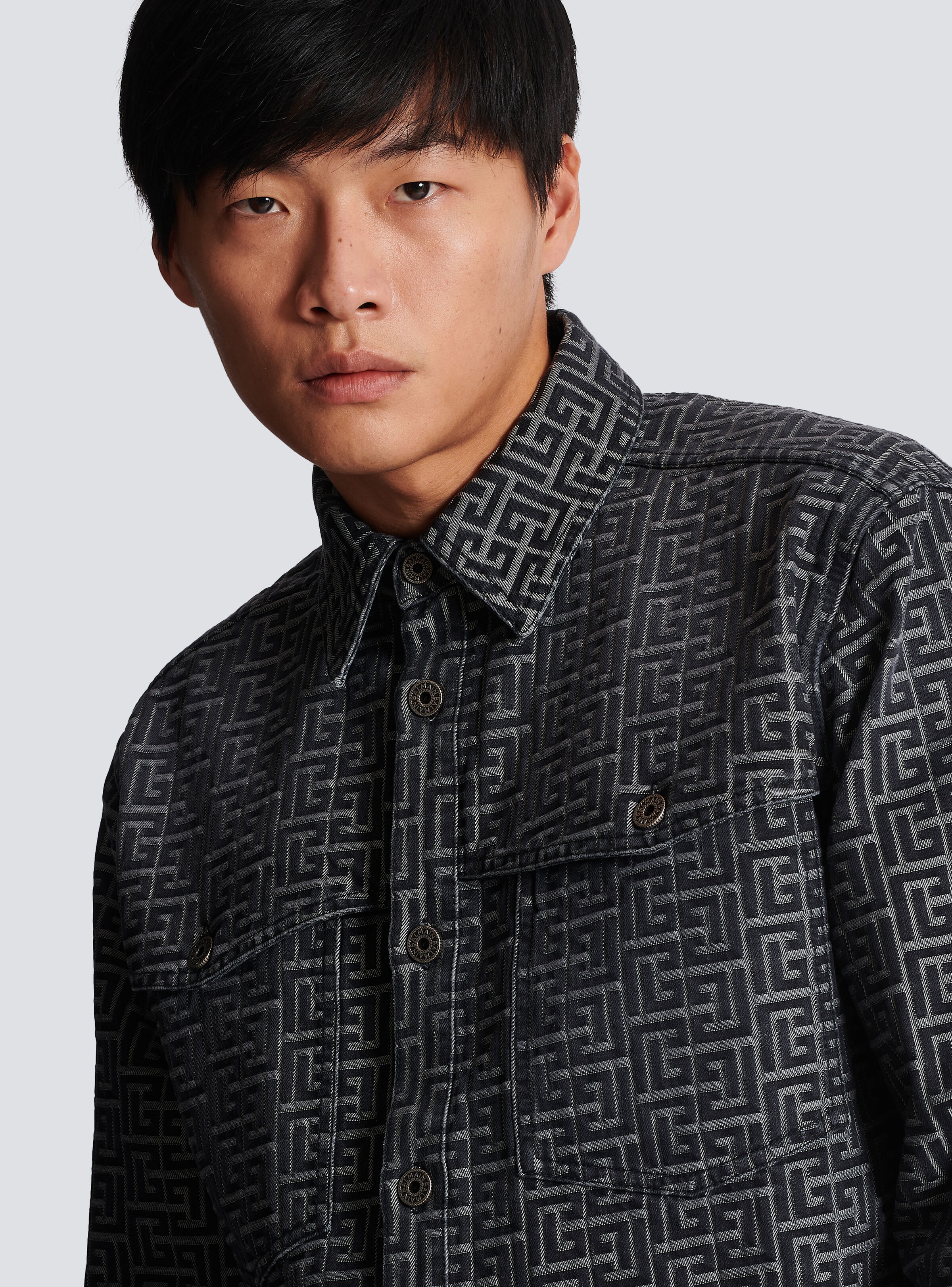 Monogrammed jacquard denim shirt - 8