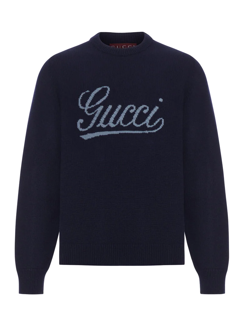 Gucci Men Wool Sweater With Contrasting Front Gucci Logo - 1