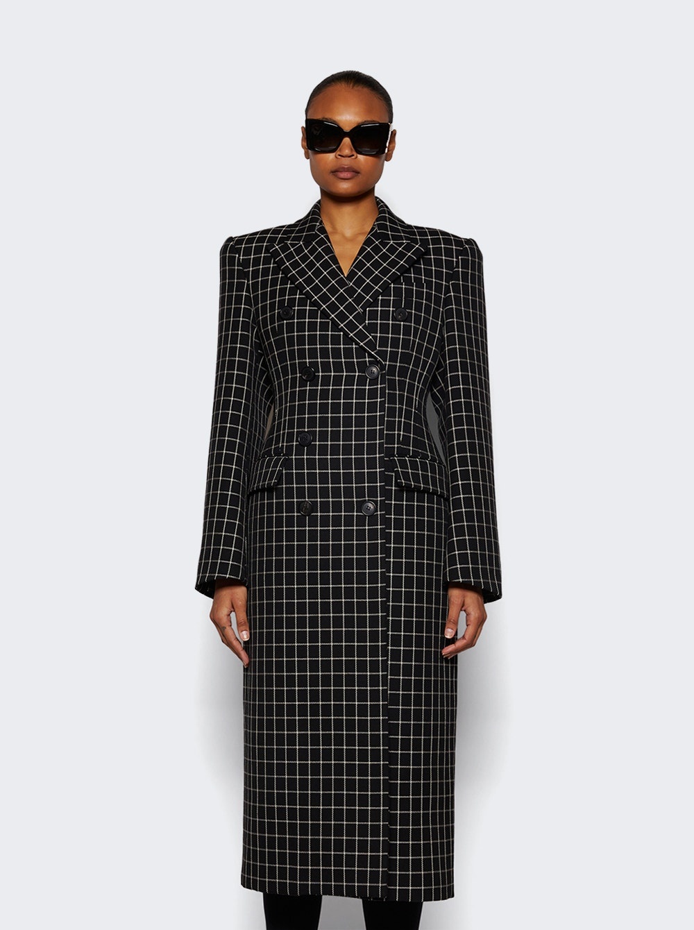 Double Breasted Contour Coat Black Plaid - 3