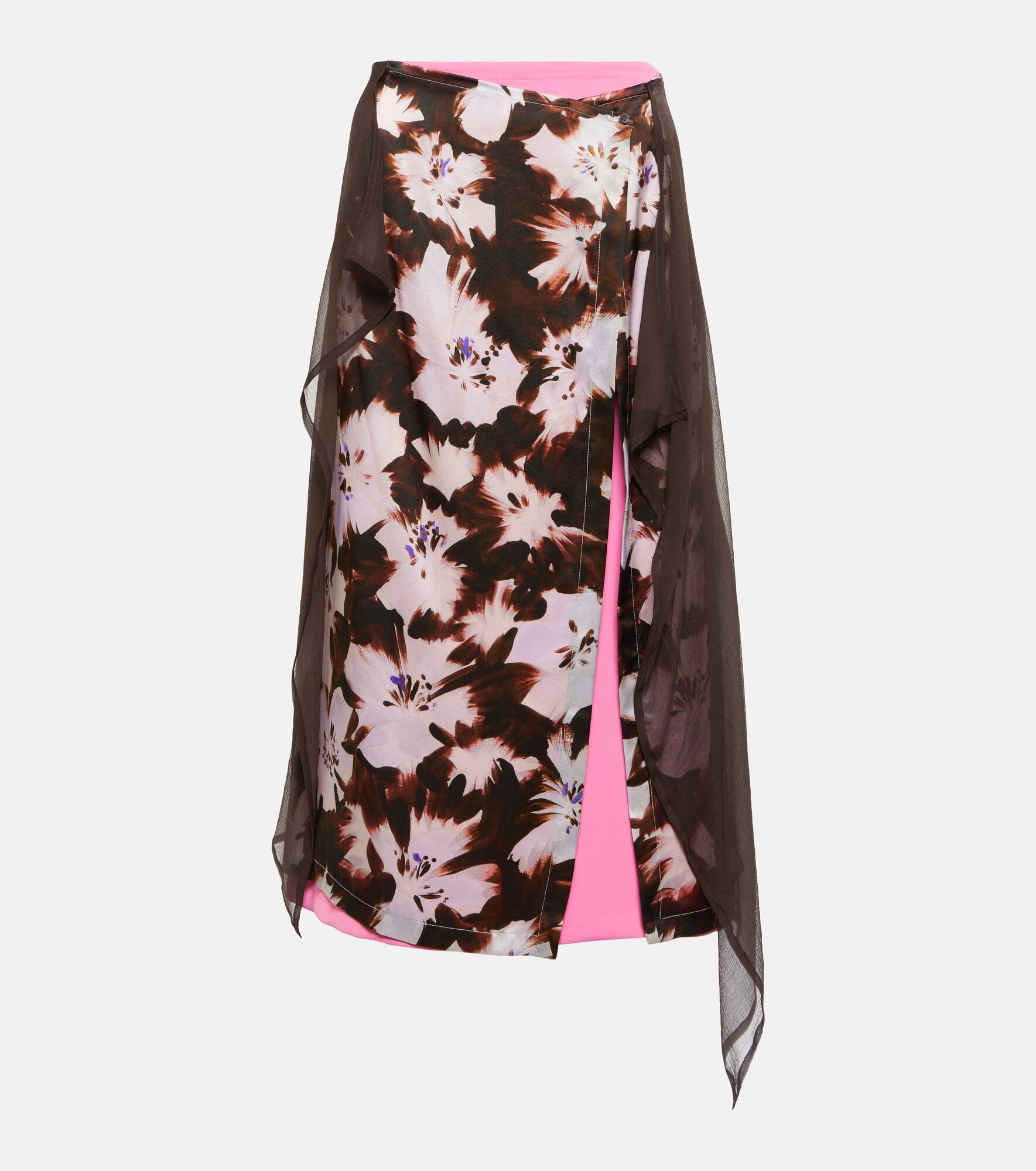 Floral silk-blend midi skirt - 1