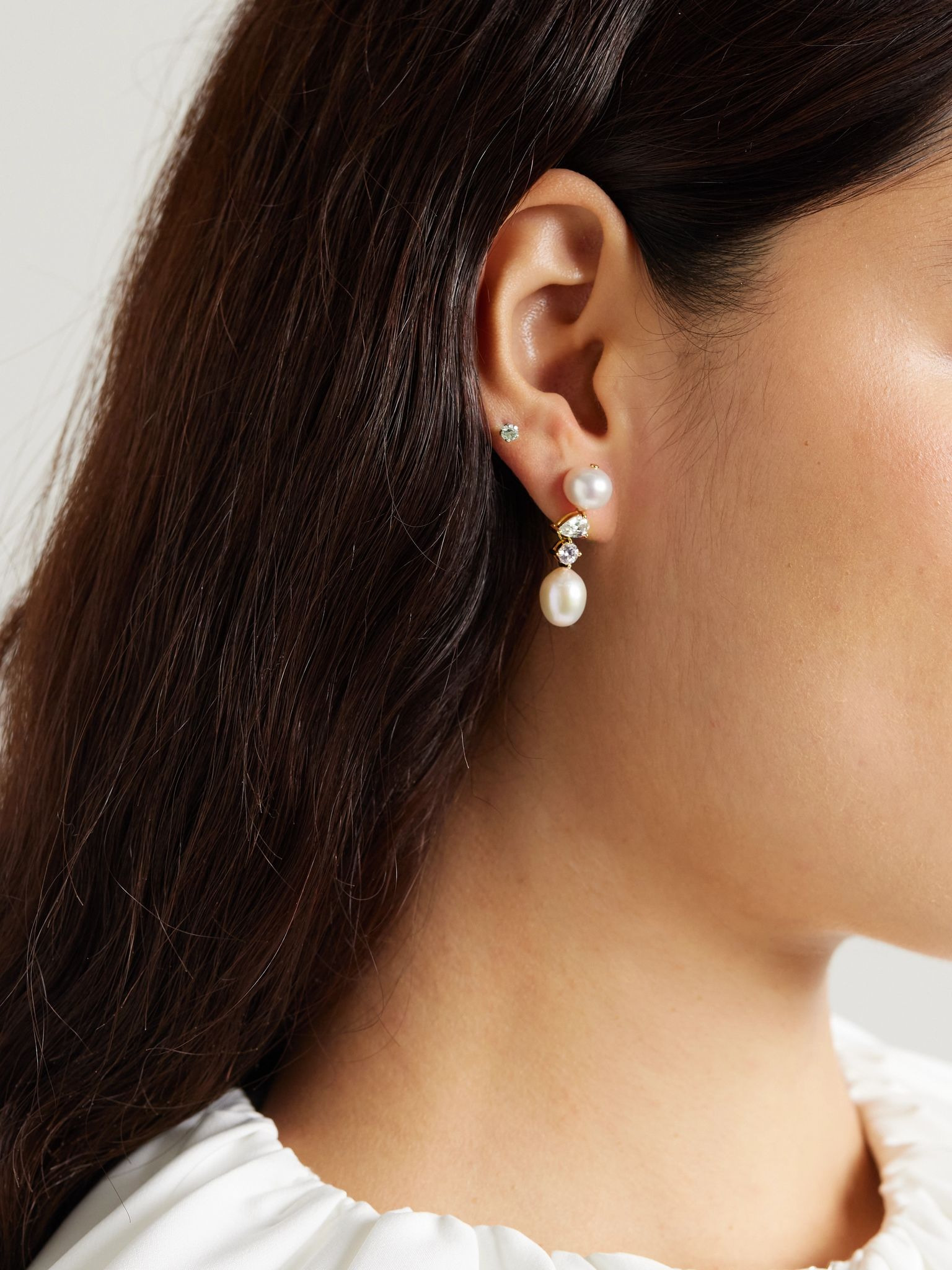 Gold-plated, pearl and cubic zirconia earrings White - 2