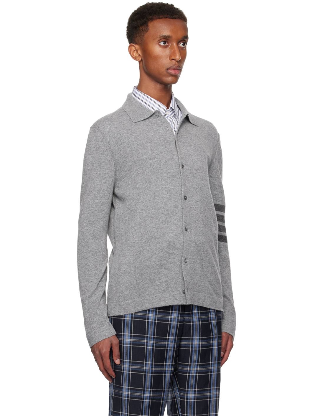 Gray Cashmere Jersey Stitch 4-Bar Cardigan - 2