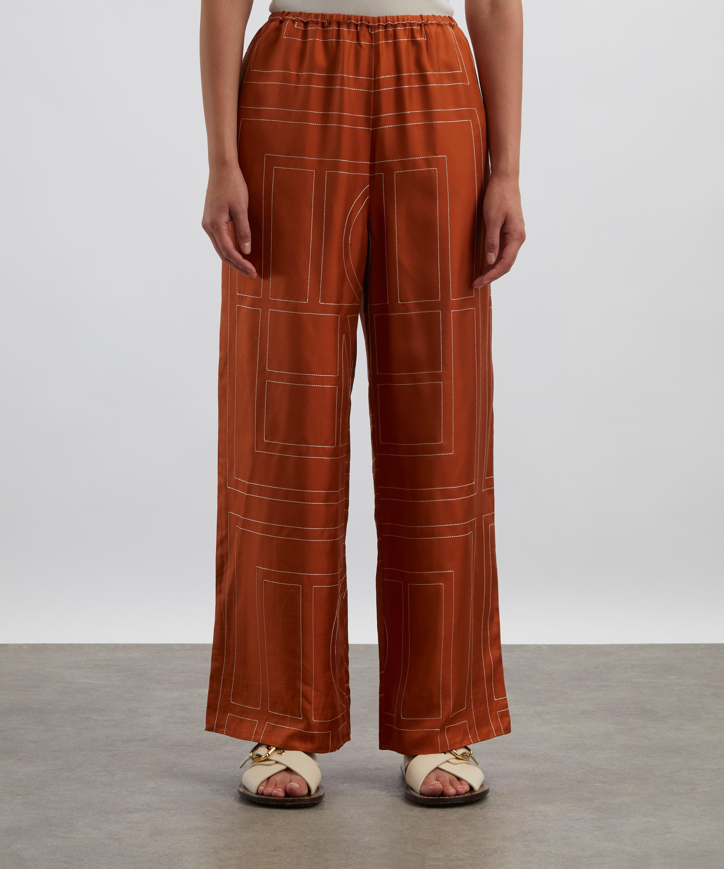 Terracotta Monogram Silk Pyjama Bottoms - 3