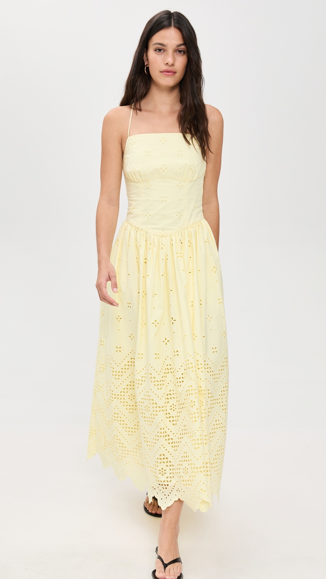 Yellow Cotton Broderie Midi Dress - 4