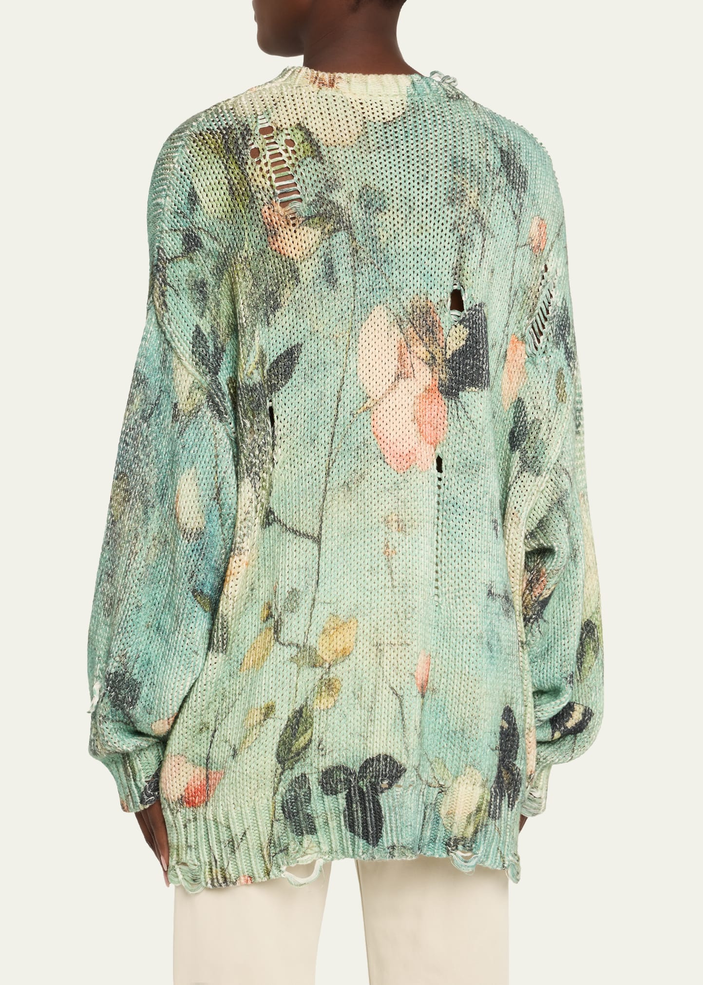 Cashmere Distressed Floral Boyfriend Sweater - 3