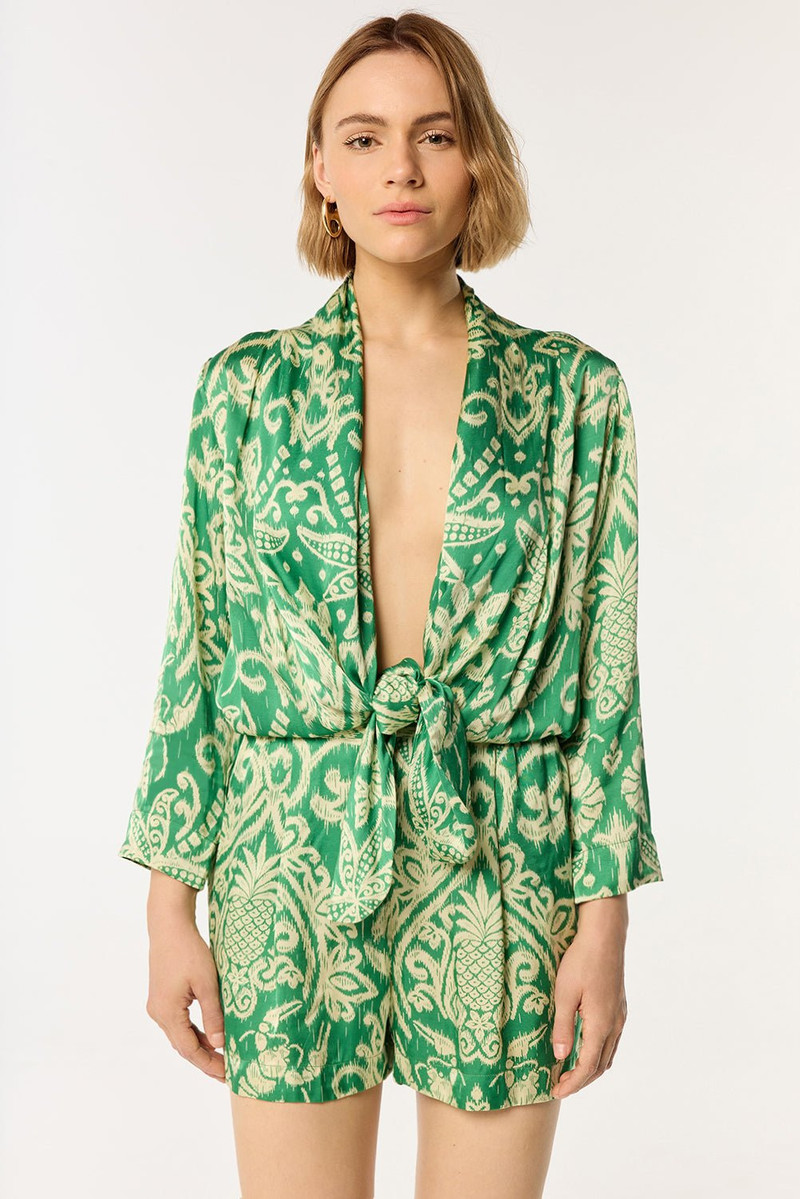 Short Jumpsuit Celie - Green Macro Ikat 1