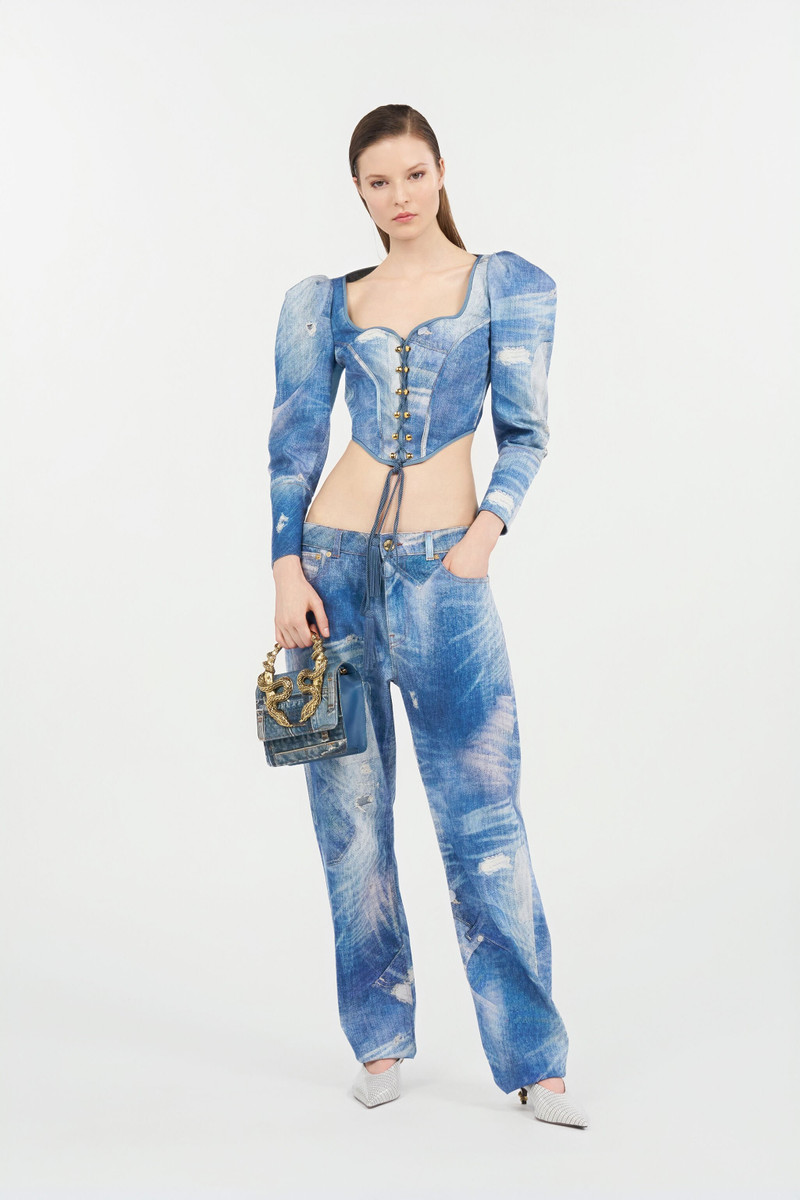 Roberto Cavalli Denim Patchwork-Effect Corset with Lacing outlook