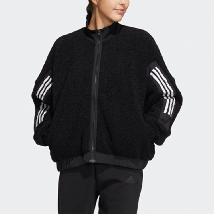 (WMNS) adidas Contrasting Colors Stripe Jacket Black HM7455 - 3