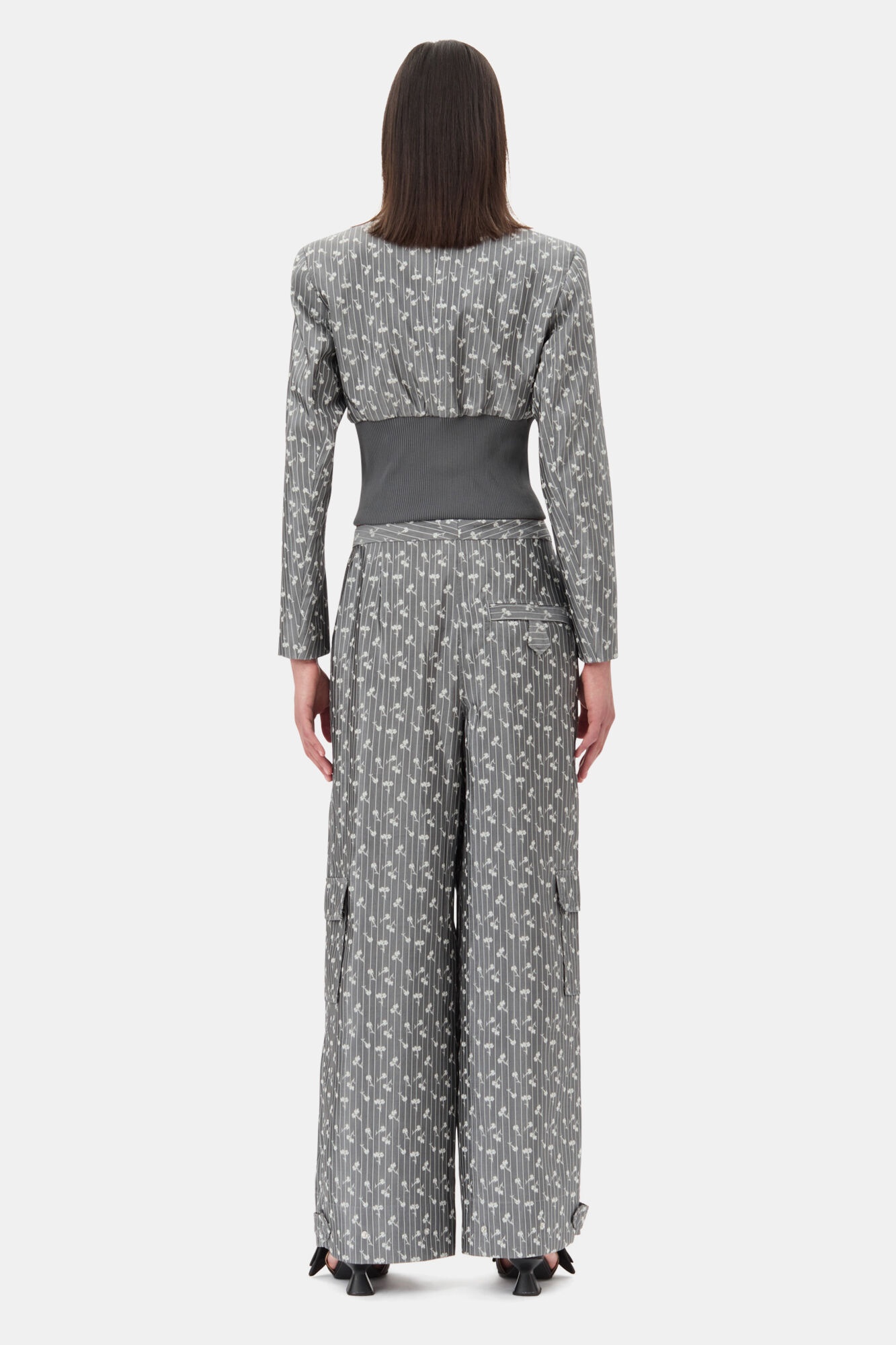 GREY JACQUARD CROPPED BLAZER - 5