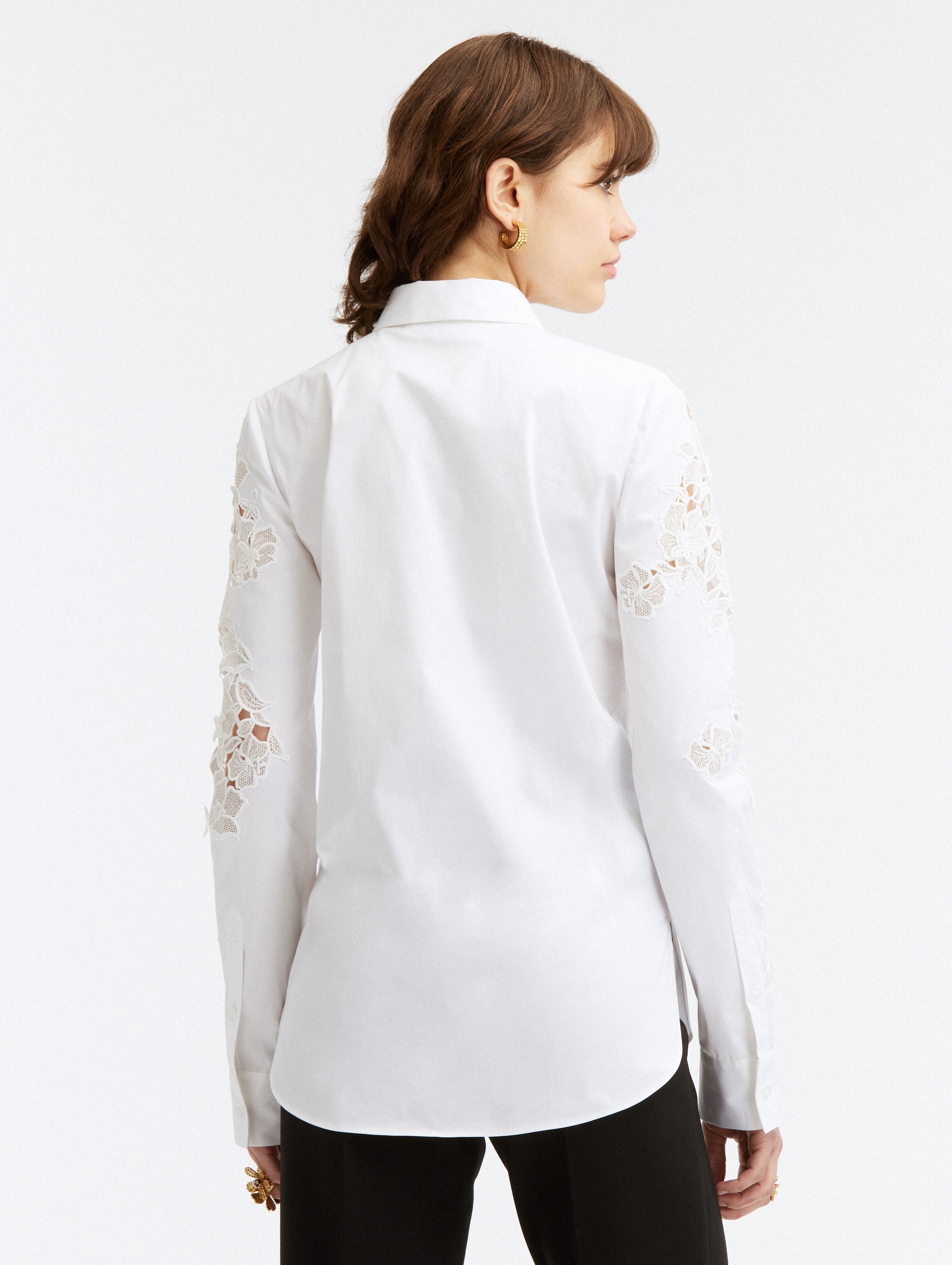 GUIPURE LACE LONG SLEEVE COTTON BLOUSE - 4