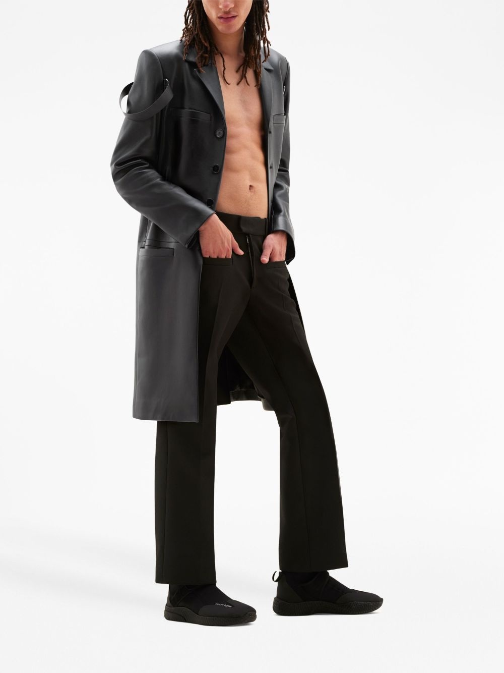 single-breasted leather coat - 3