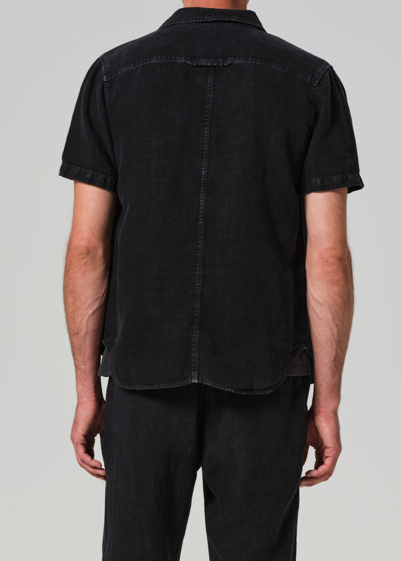 Cairo Short Sleeve Linen Shirt In Washed Black 3