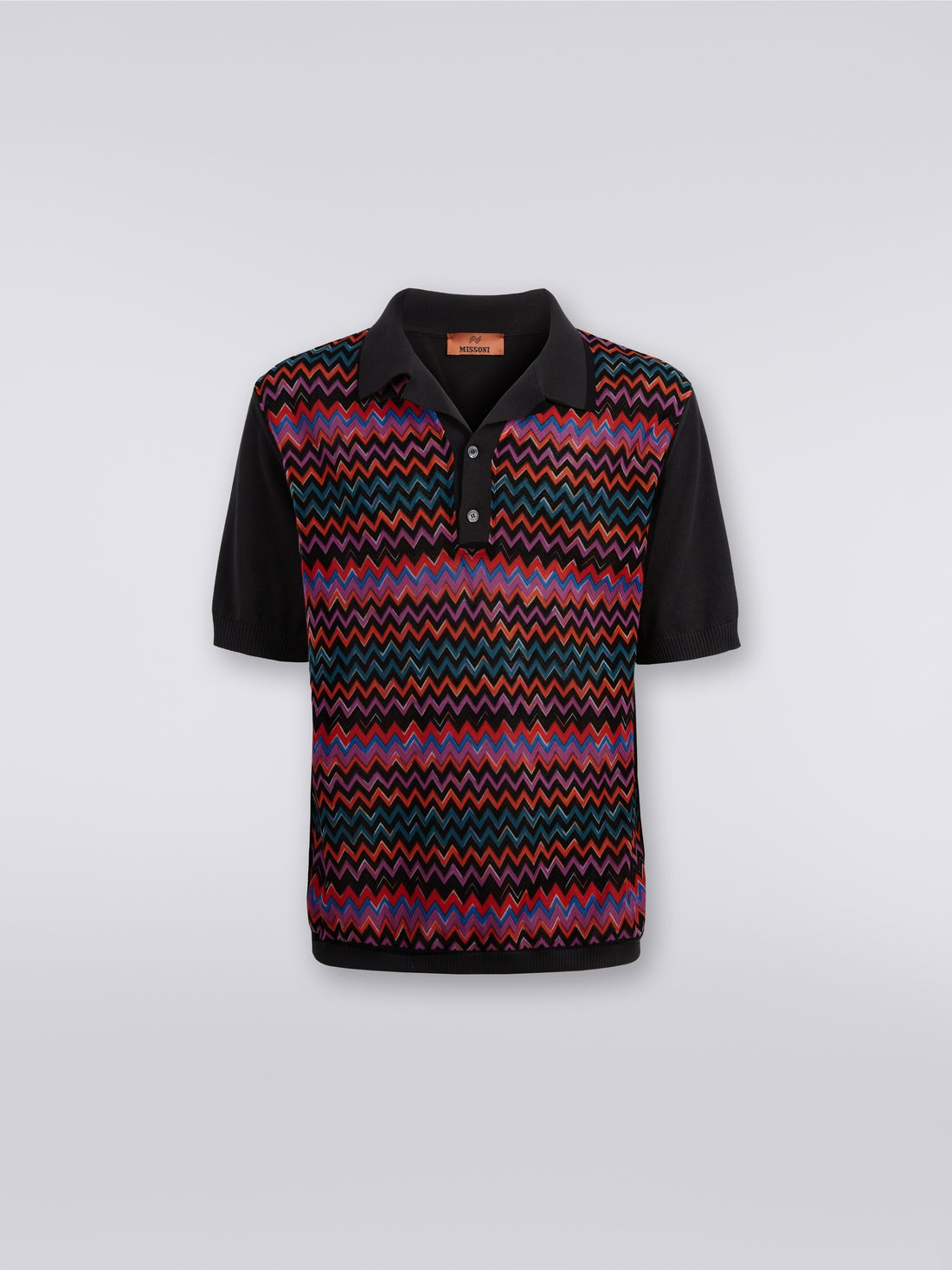 Short-sleeved polo shirt in cotton, viscose and silk chevron - 1