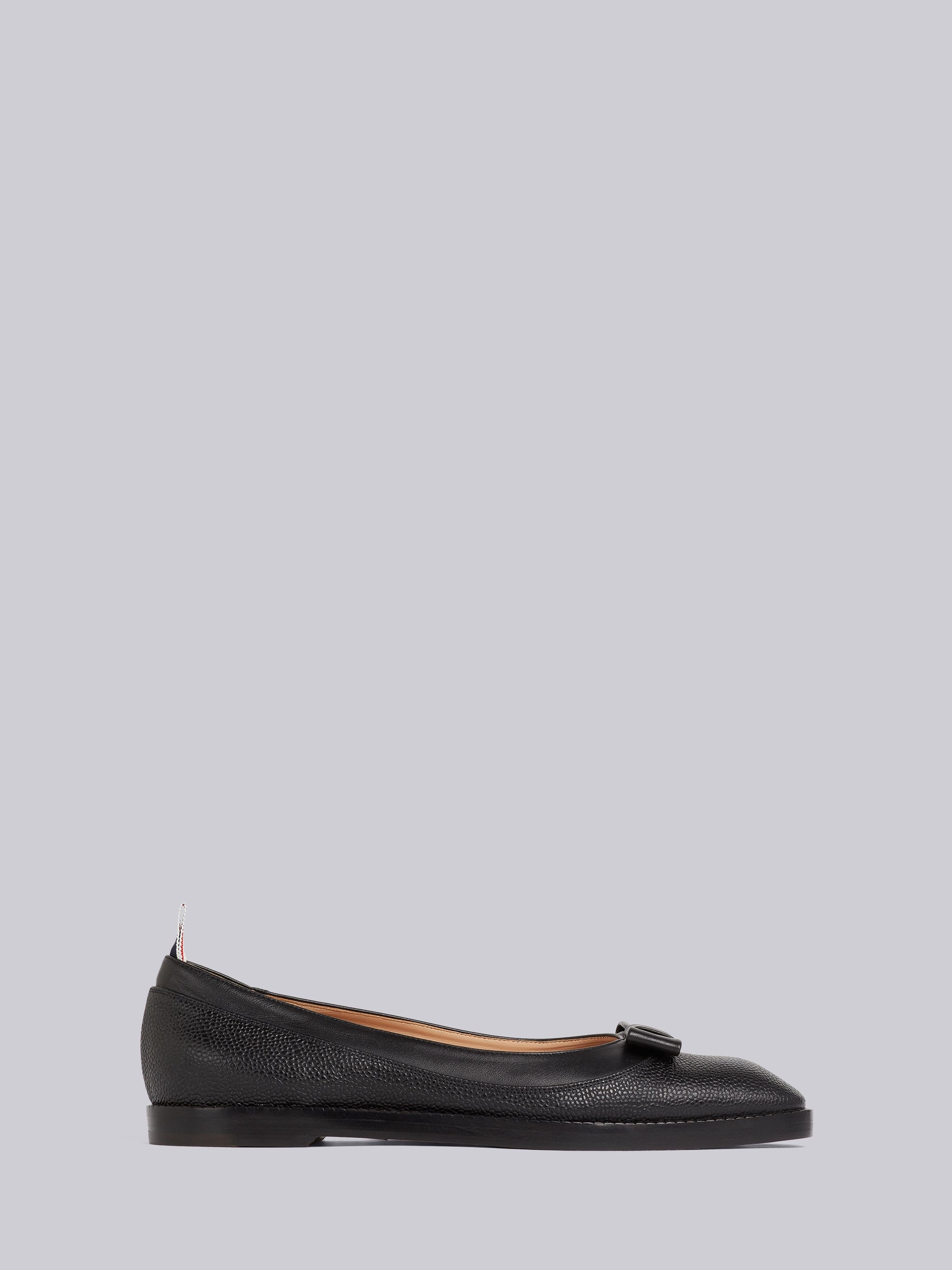 Black Pebbled Calfskin Tuxedo Bow Ballerina - 1