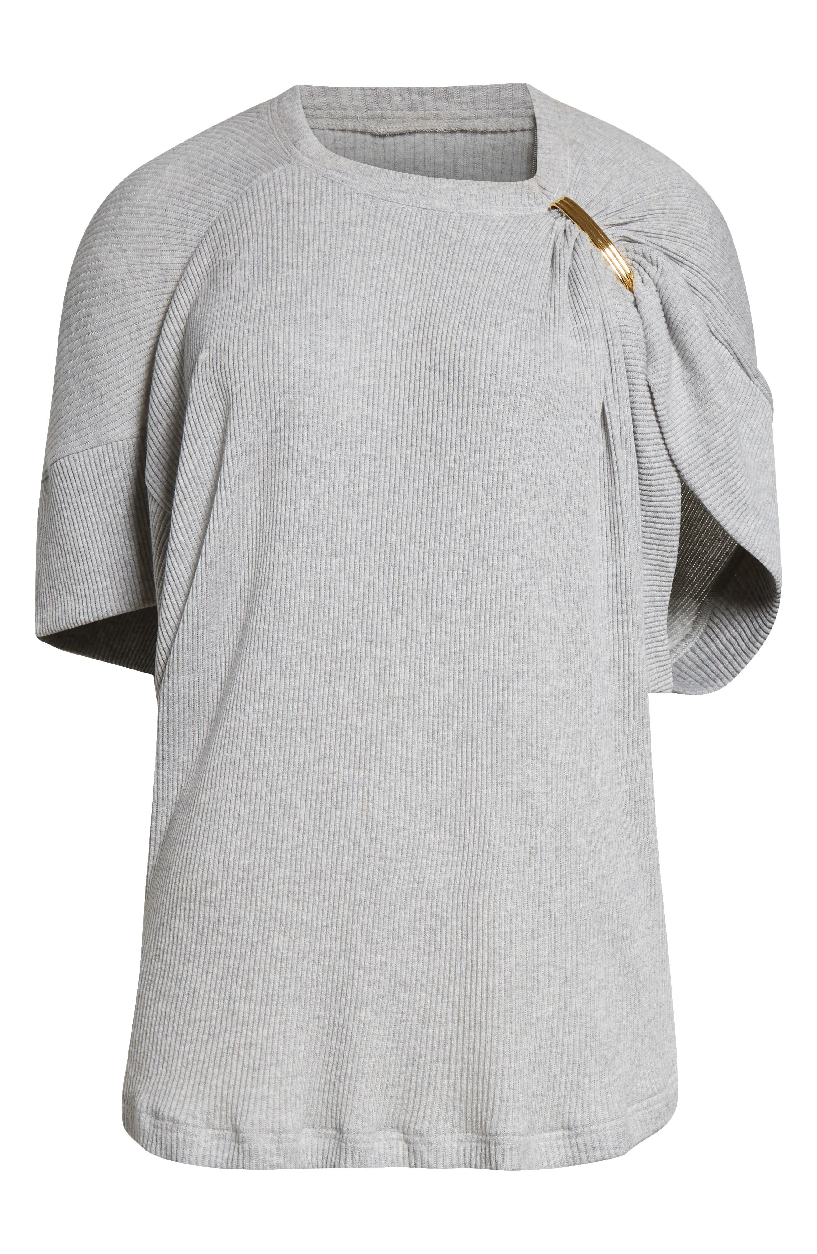 Brandon Maxwell The Faye Asymmetric Rib T-Shirt in Heather Grey/Gold at Nordstrom - 6