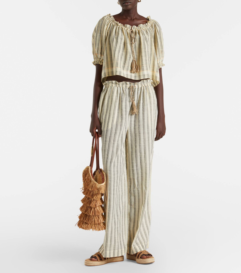 ULLA JOHNSON Josephine striped cotton wide-leg pants outlook