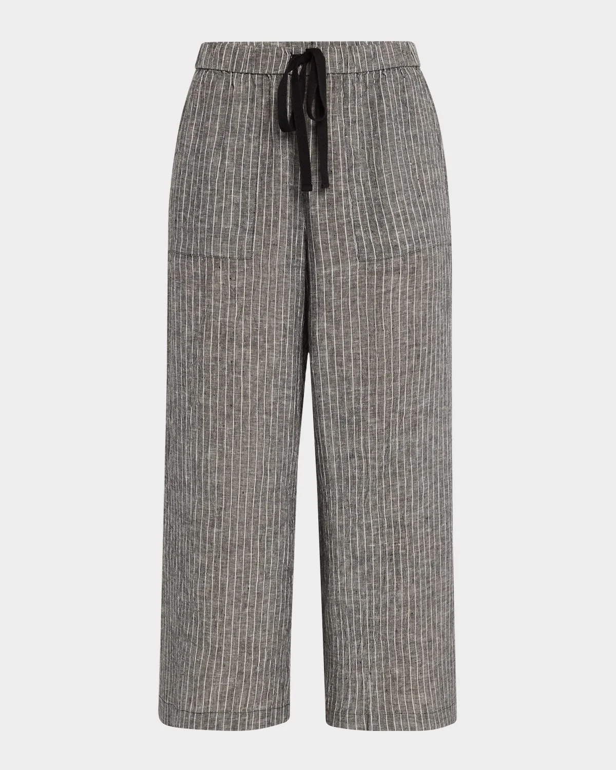 Cropped Wide-Leg Striped Organic Linen Pants - 1