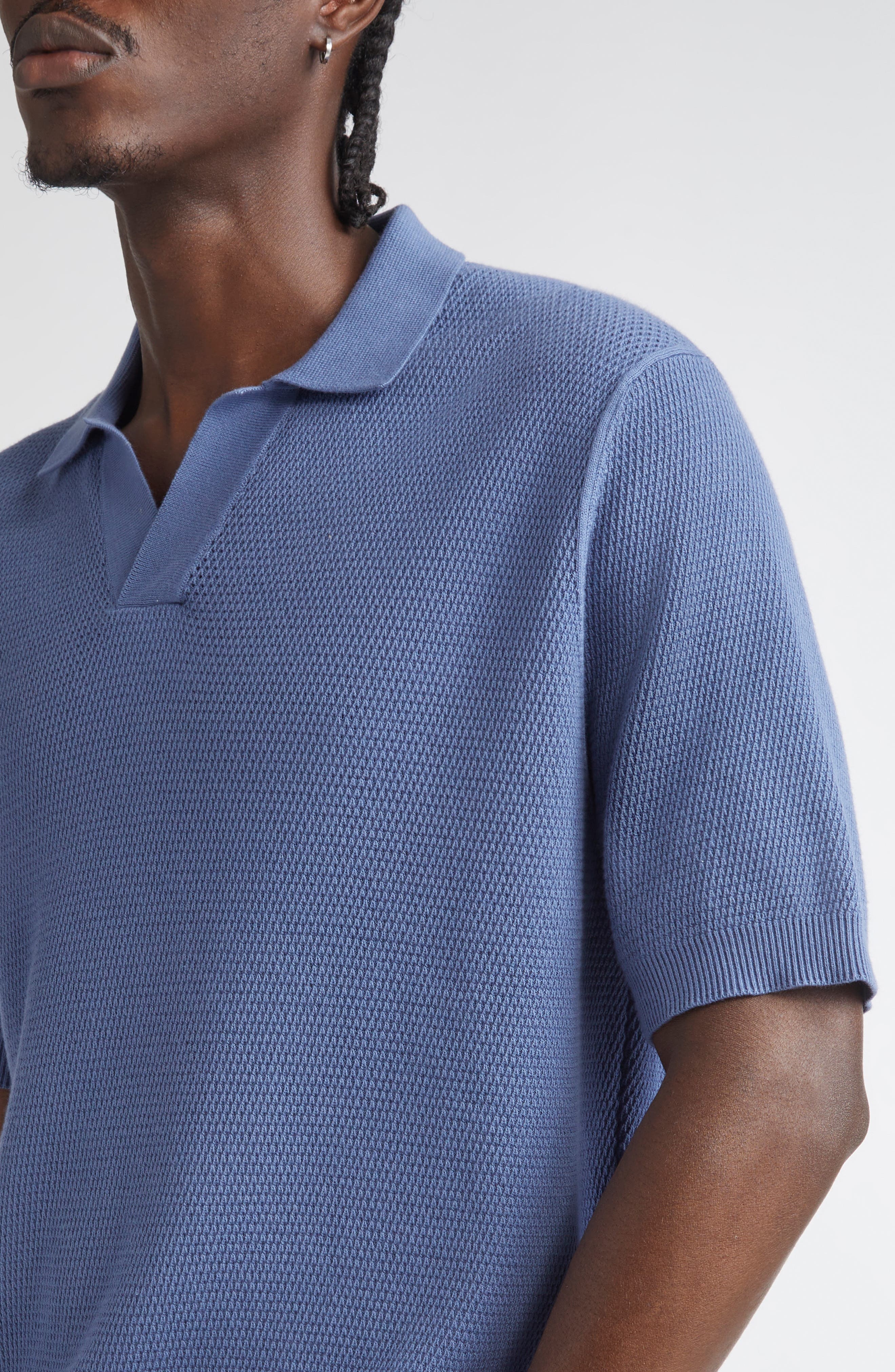 Sunspel Compact Mesh Polo Sweater in Soft Denim at Nordstrom - 4
