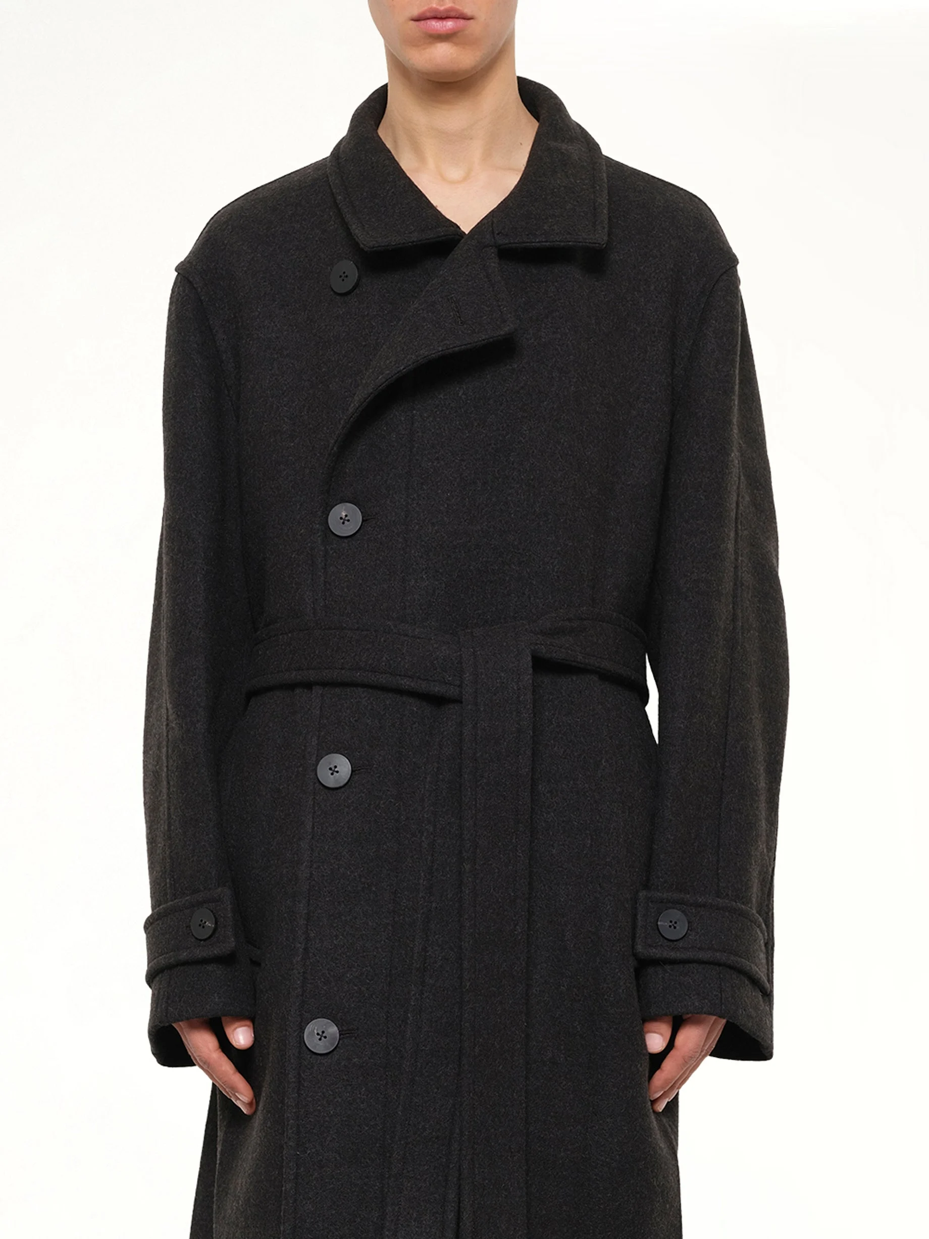 Wool Long Coat in Mud - 1