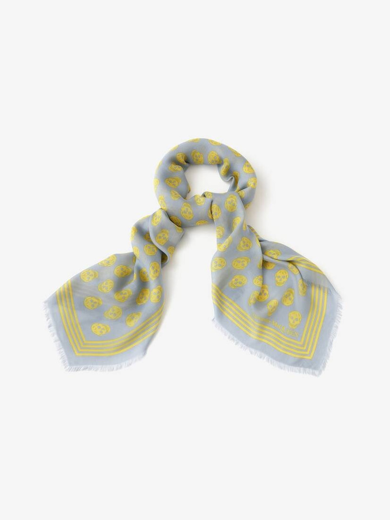 Alexander McQueen Biker Skull Scarf in Blue/yellow outlook