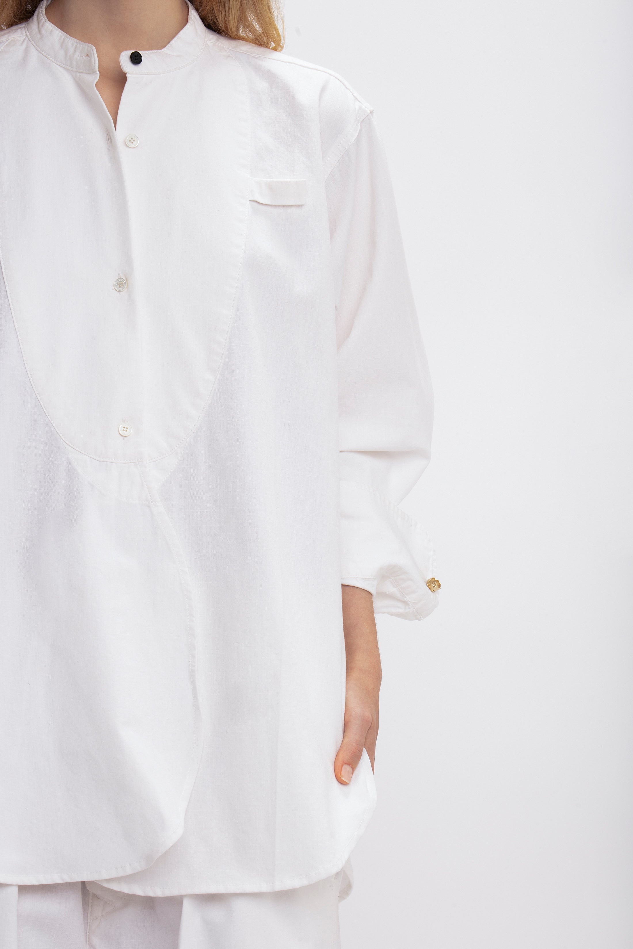 Bib-Front Tuxedo Shirt In Washed White - 5