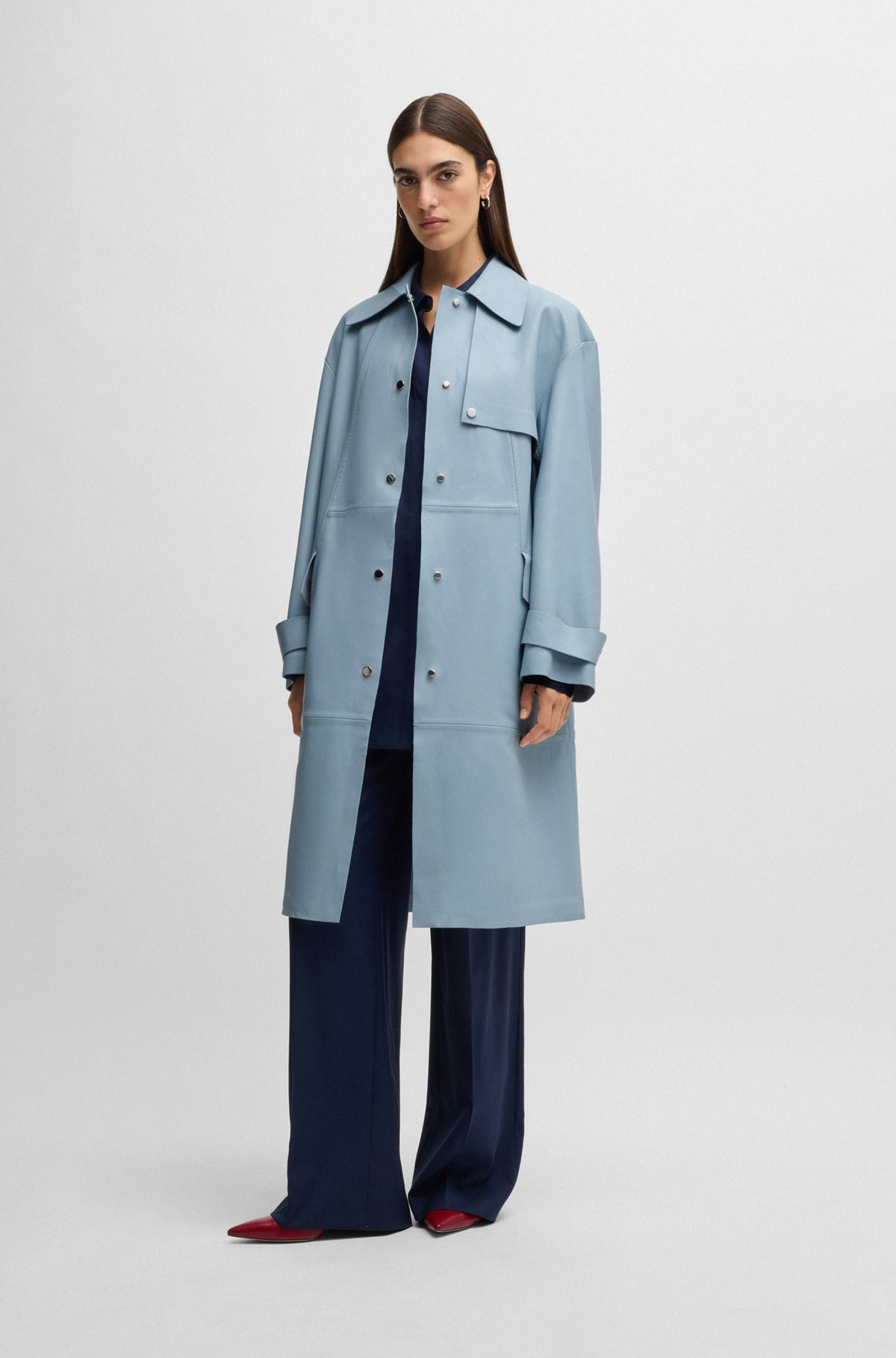 LEATHER TRENCH COAT WITH SILVER-TONE TRIMS - 3