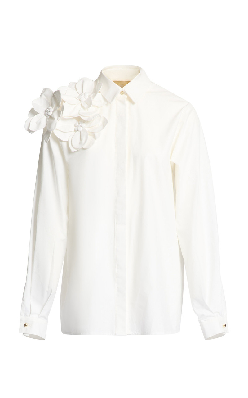 Floral-Appliquéd Cotton Poplin Shirt off-white - 1