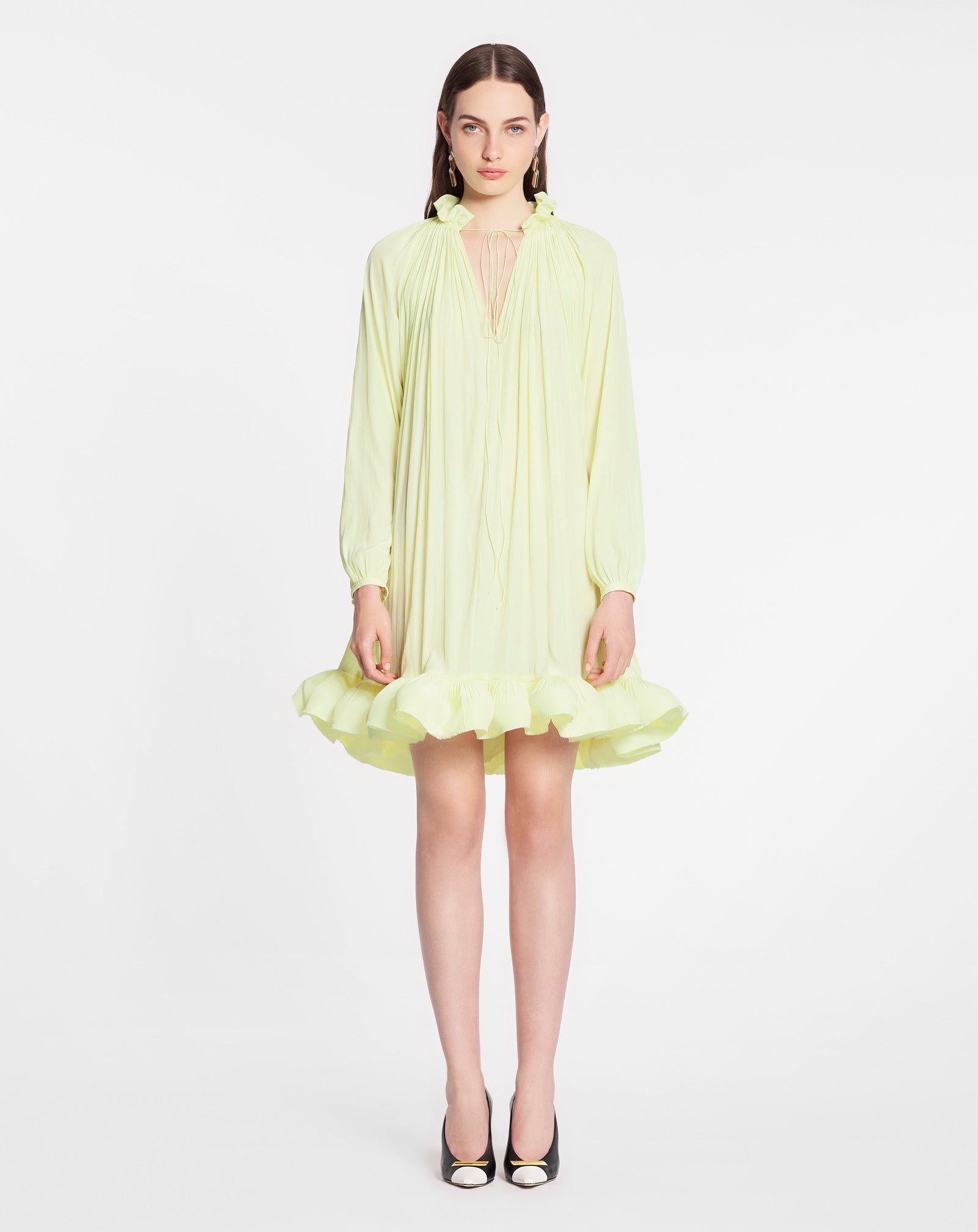 LONG SLEEVE MINI DRESS WITH RUFFLES IN CHARMEUSE - 2