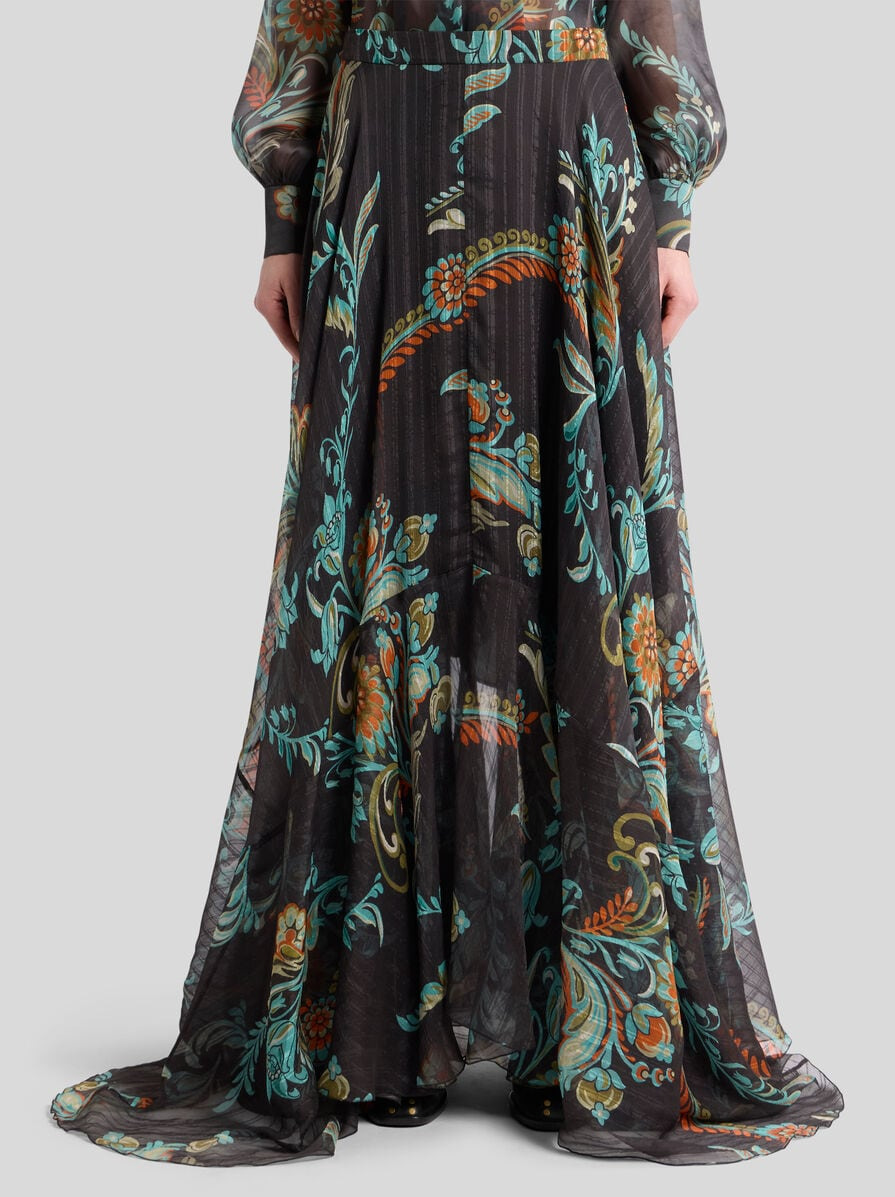 SILK MAXI SKIRT WITH FLORAL MOTIF - 2
