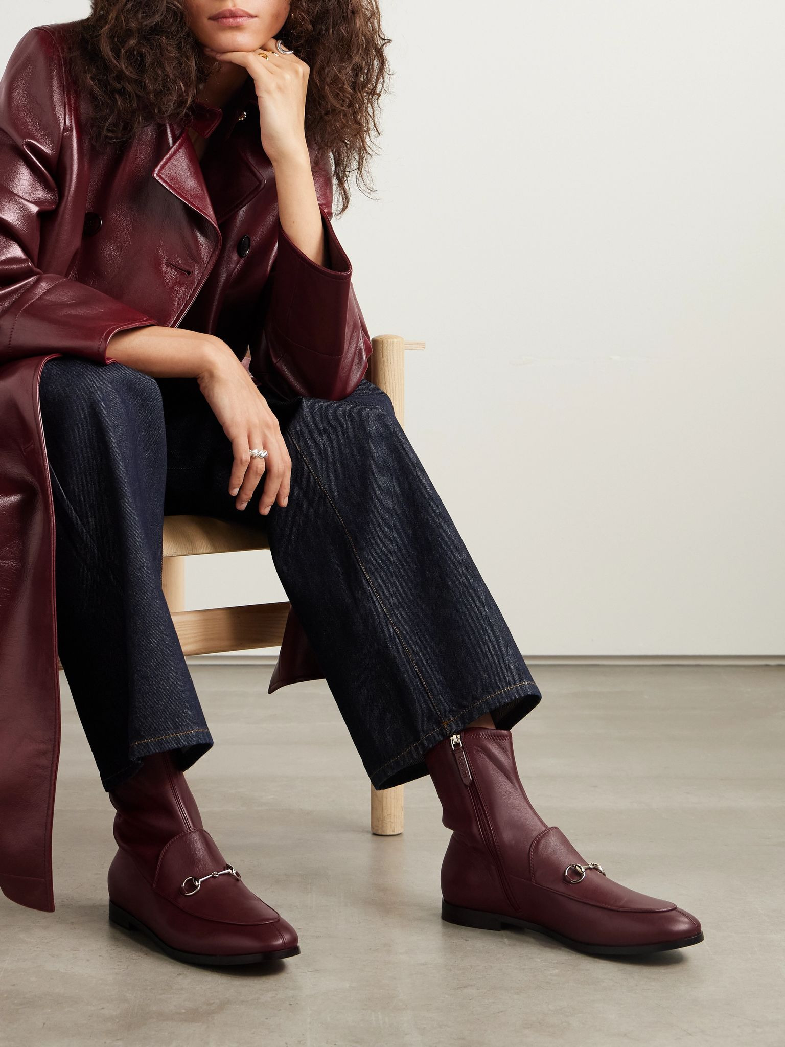 Jordaan horsebit-detailed leather ankle boots Burgundy - 2