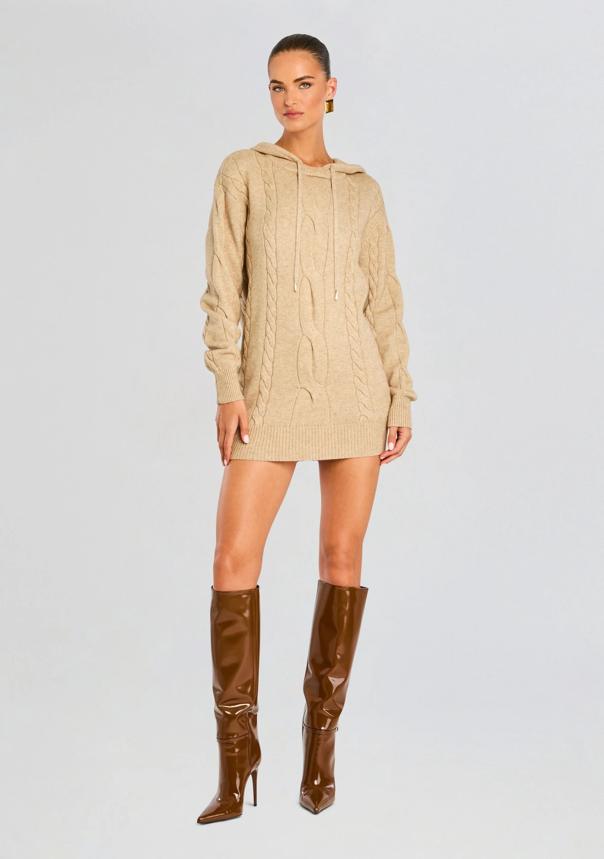 CAB CABLE KNIT HOODIE DRESS - 1