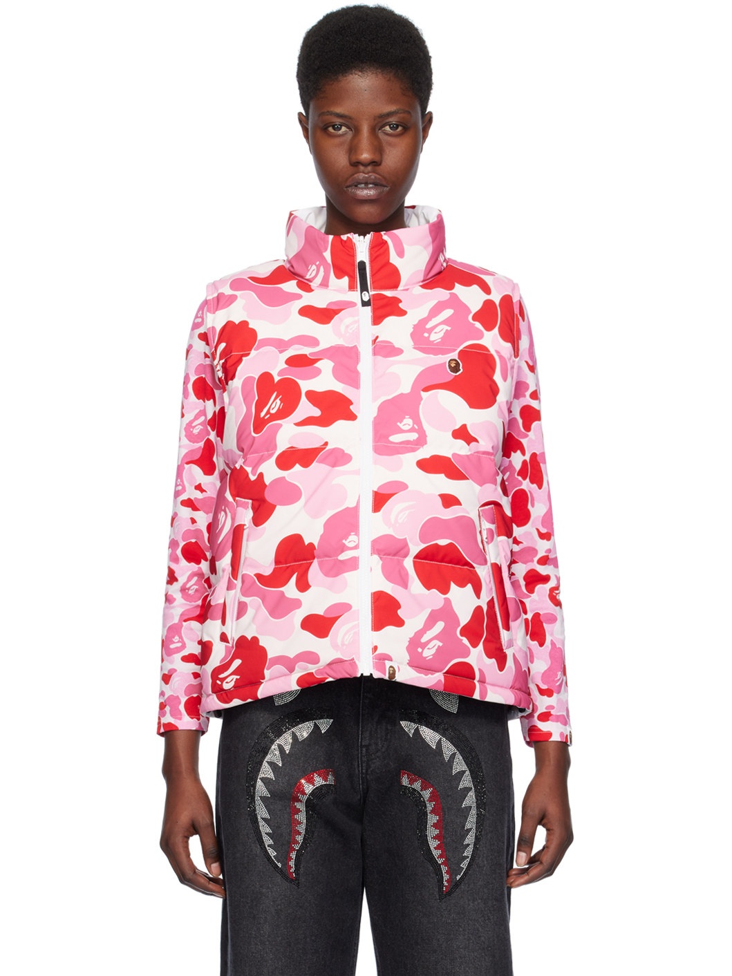 A BATHING APE® Pink ABC Camo Reversible Down Vest | REVERSIBLE