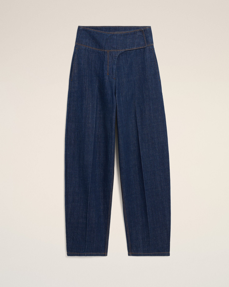 BLUE COTTON WRAPPED BELTED BALLON FIT JEANS 1