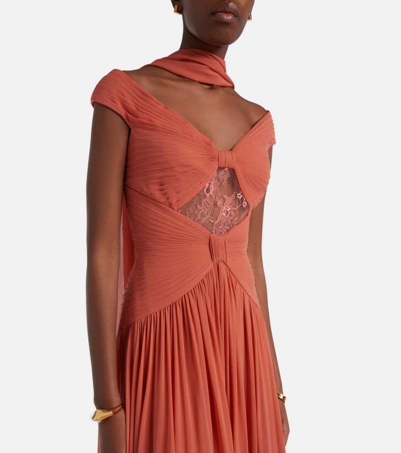 Gathered lace-trimmed silk gown 5