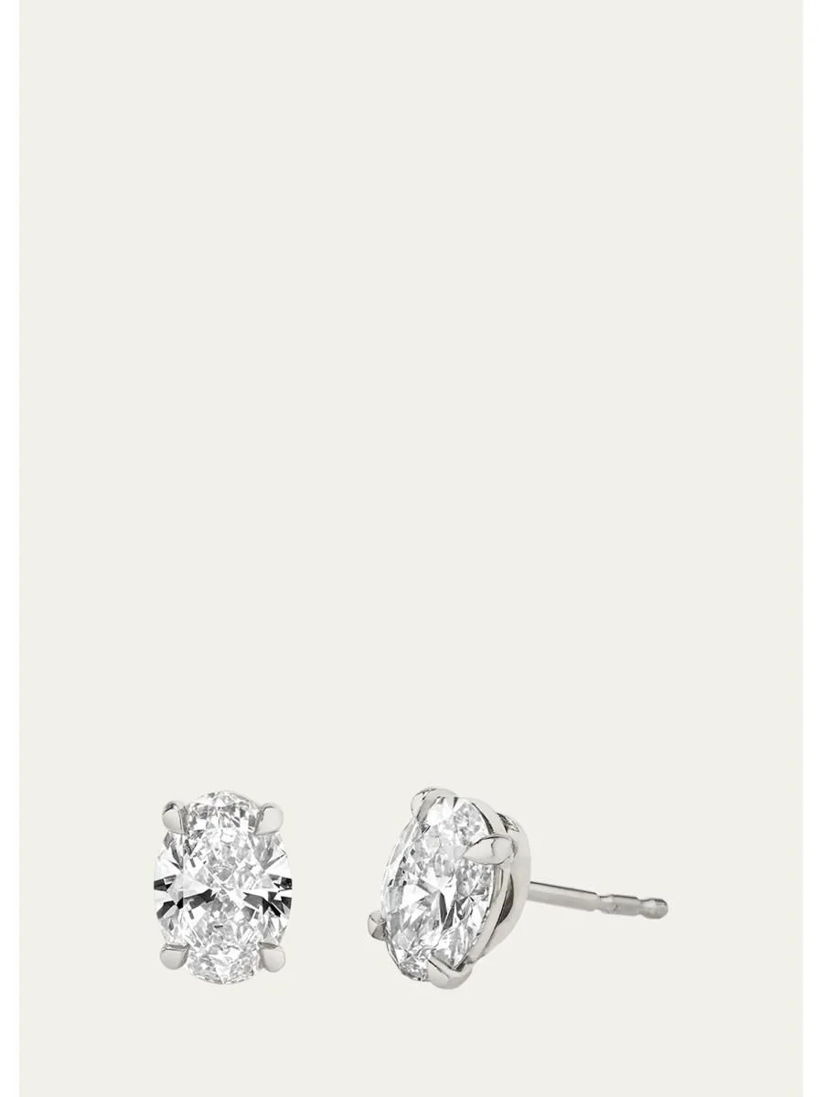 14K White Gold Oval Solitaire Lab Grown Diamond Stud Earrings, 1.00tcw - 1