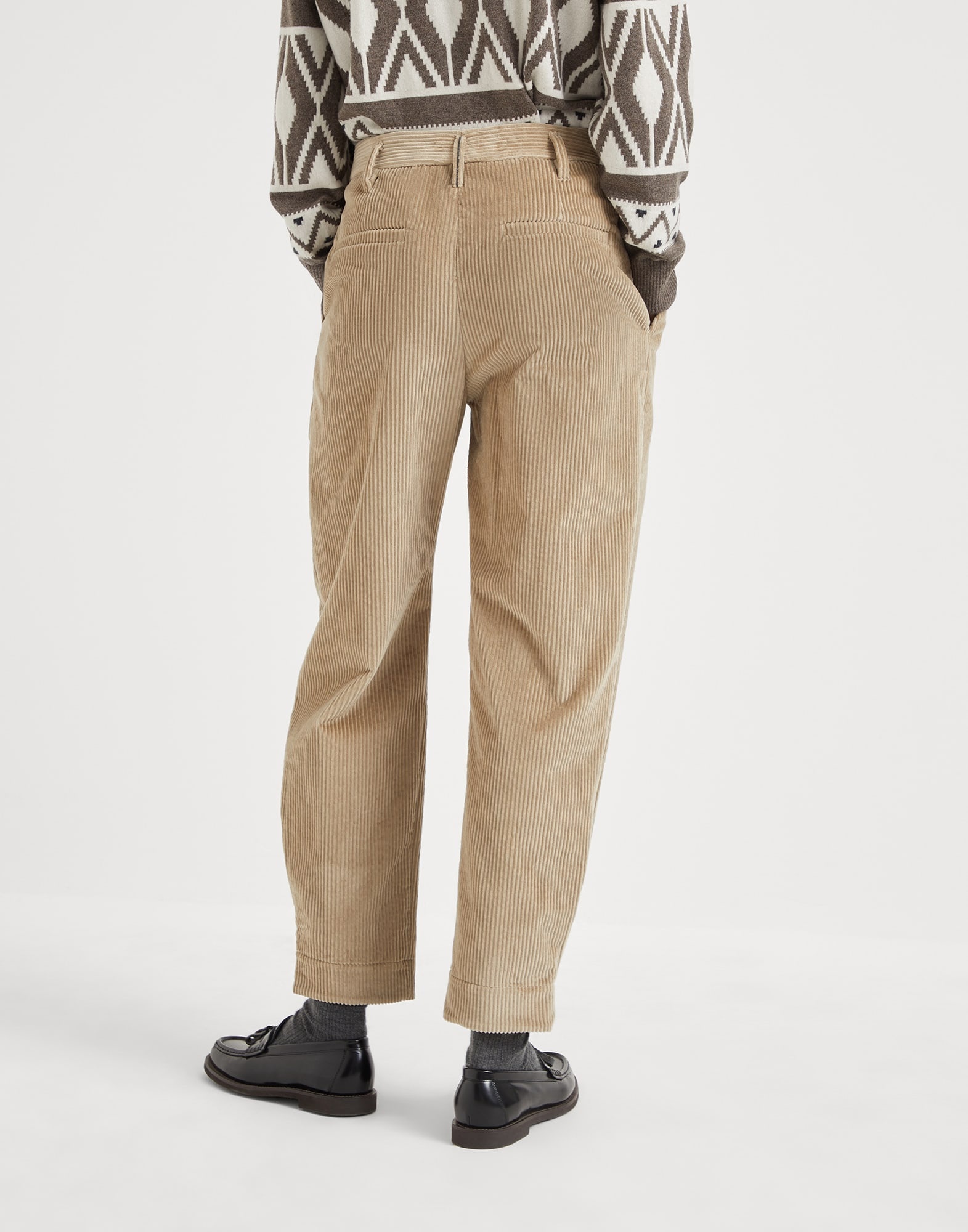 Cotton corduroy baggy sartorial trousers with monili - 2