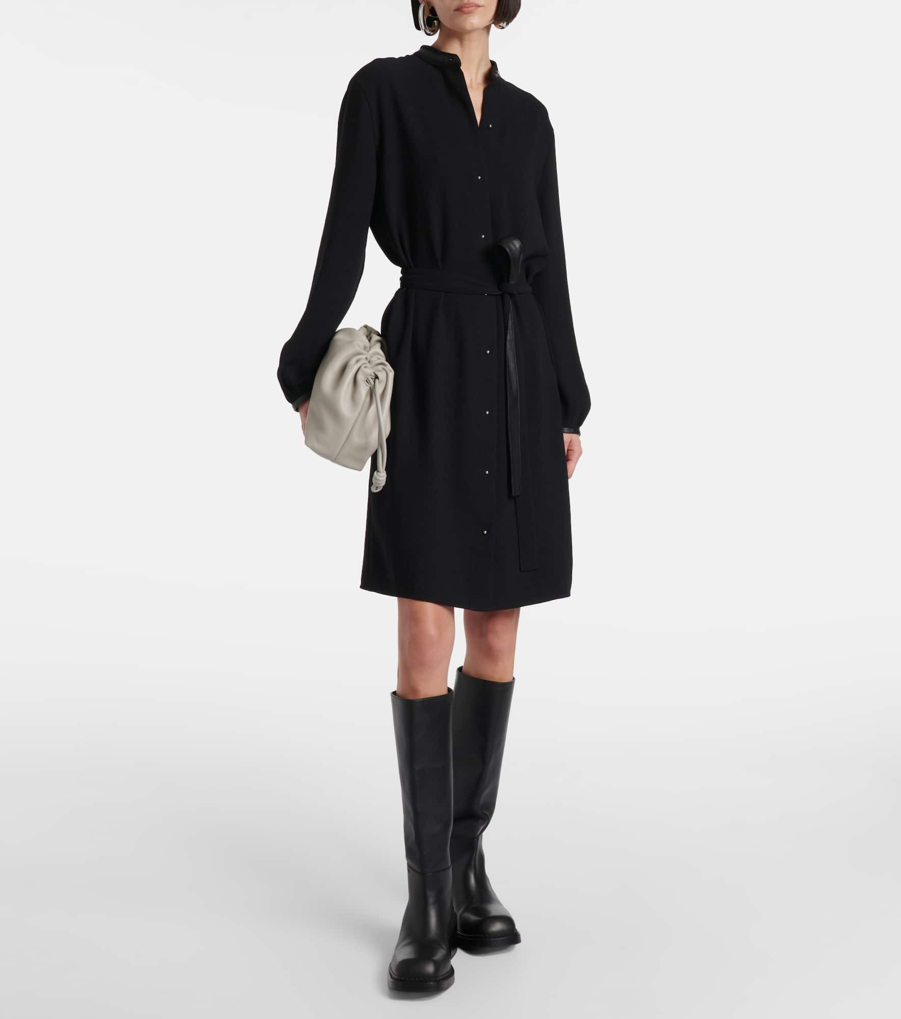Faux leather-trimmed shirt dress - 2