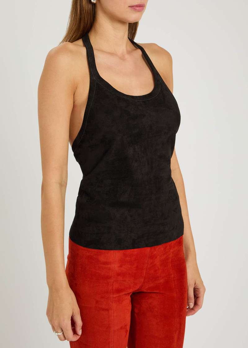 STOULS Stouls Cherry Halterneck Stretch-suede top outlook