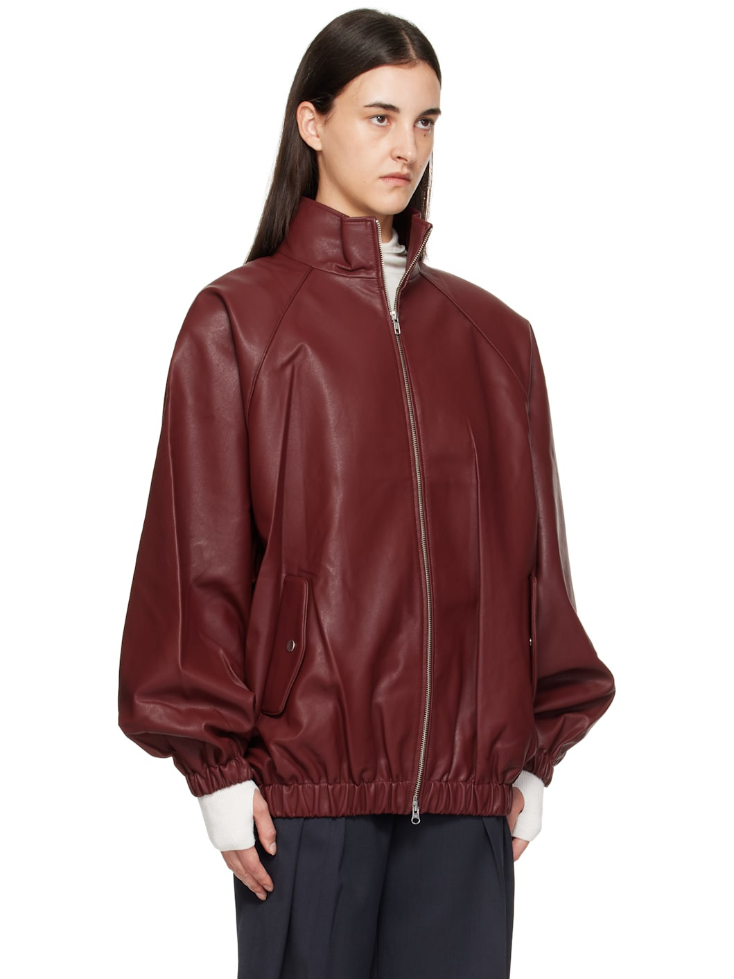 Burgundy Senta Faux-Leather Bomber Jacket - 2