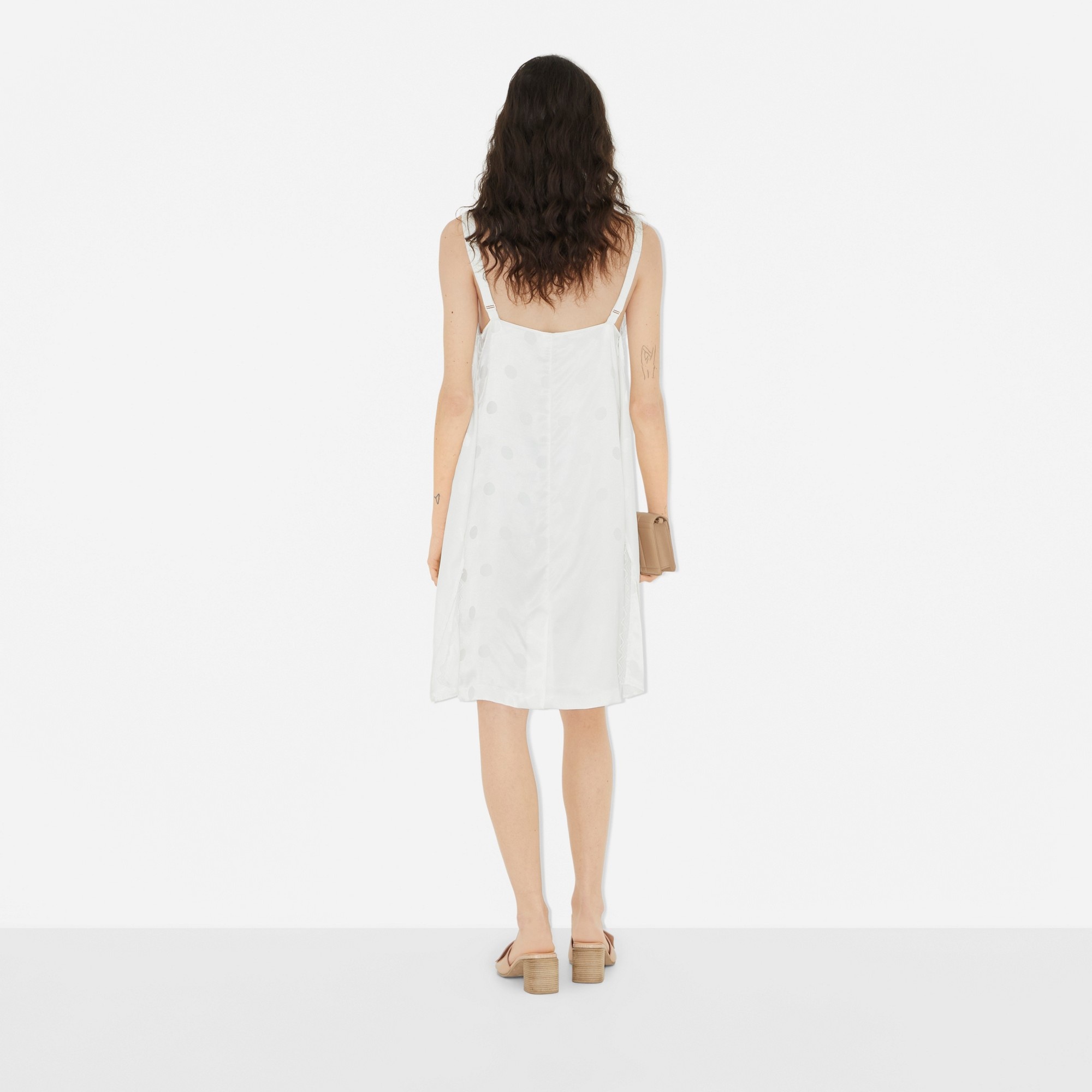 Lace Trim Polka Dot Satin Slip Dress - 4