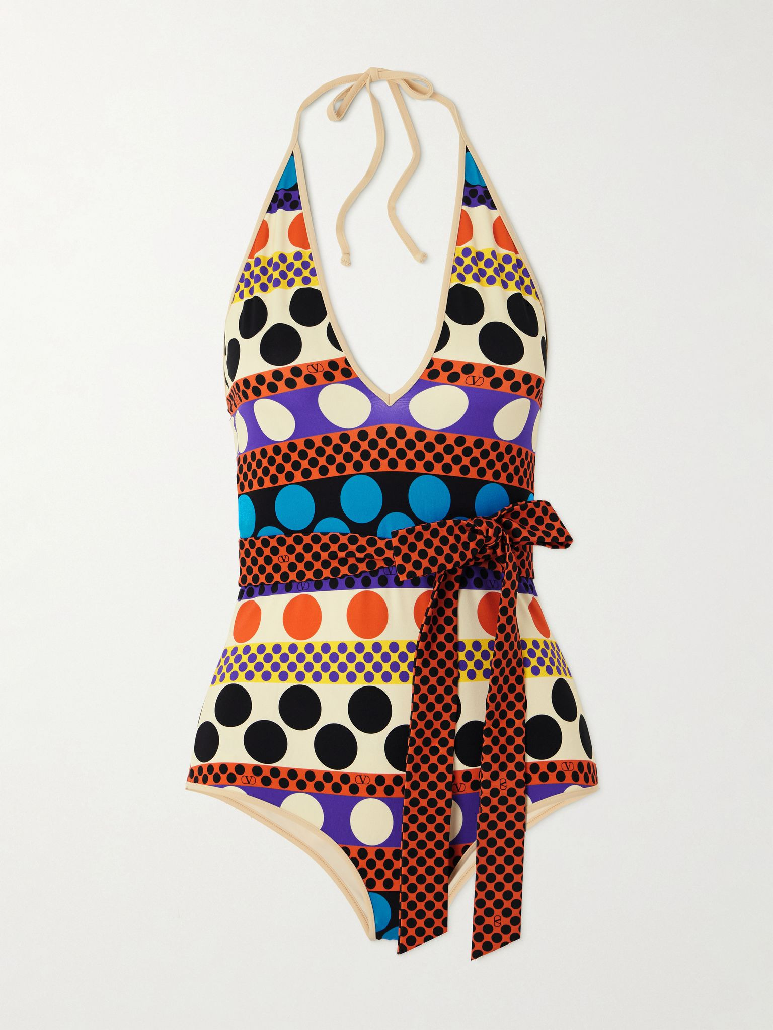 Belted printed halterneck swimsuit Multi - 1