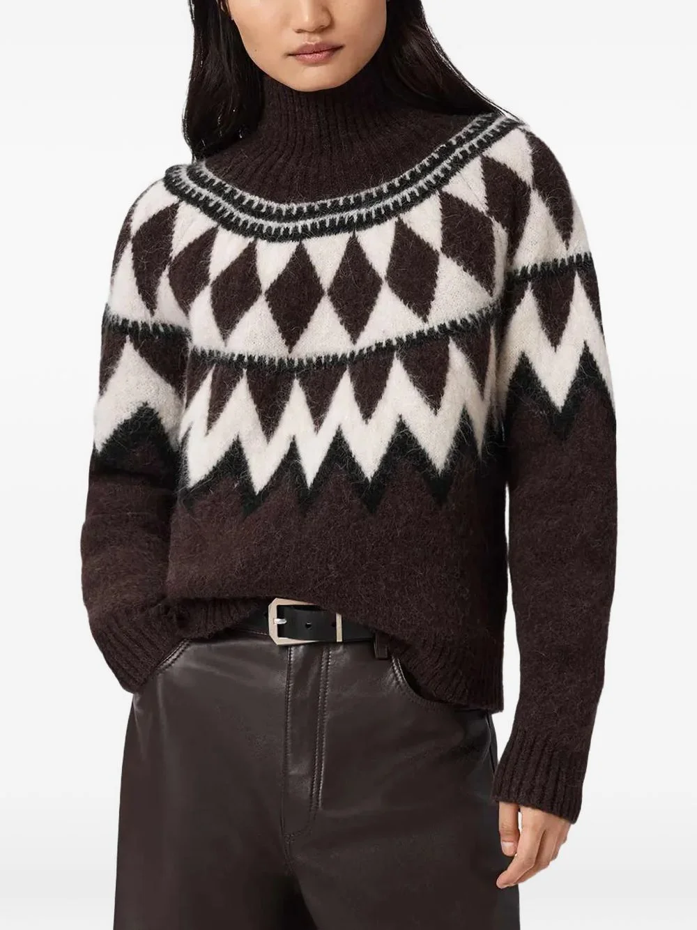 Tara diamond-pattern roll-neck sweater - 1