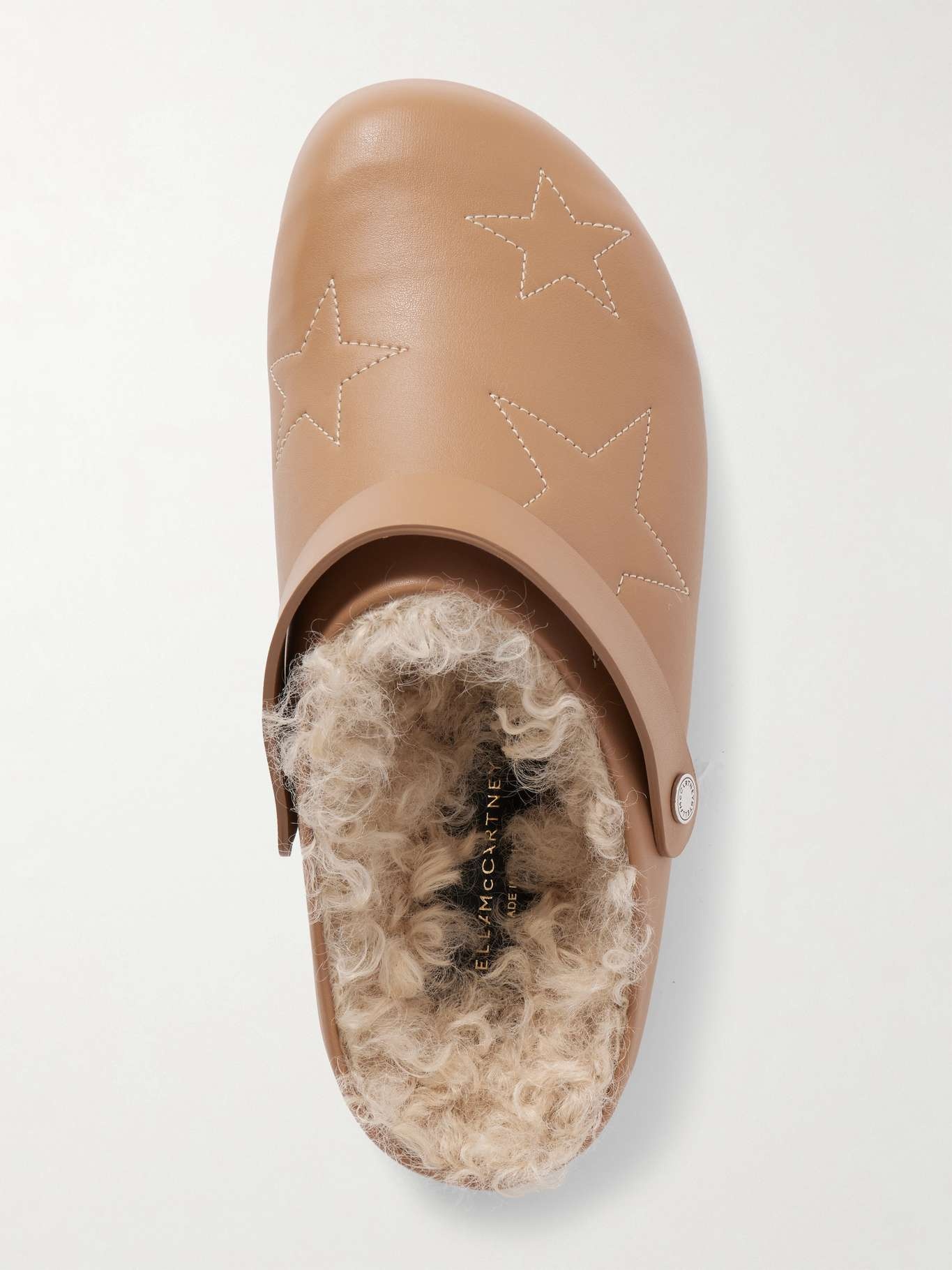 Elyse embroidered faux shearling-lined vegetarian leather mules - 5