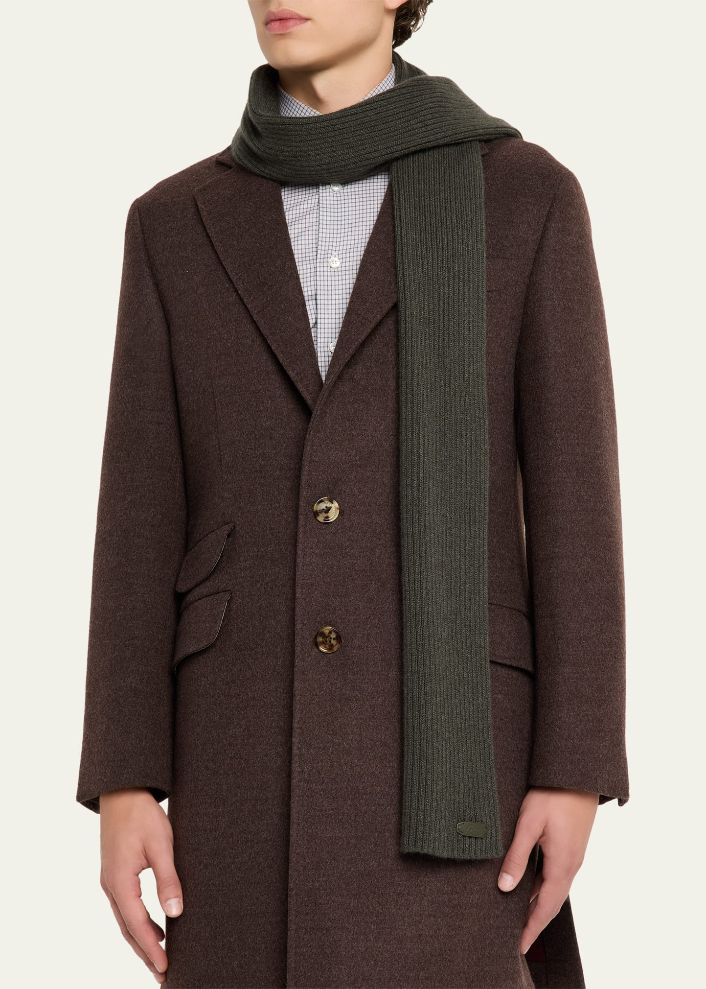 Men's Cashmere Rib Leather-Label Scarf - 3