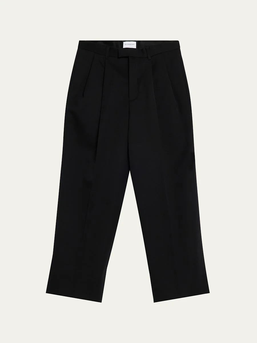 Men's Double-Pleat Grain de Poudre Wool Pants - 1