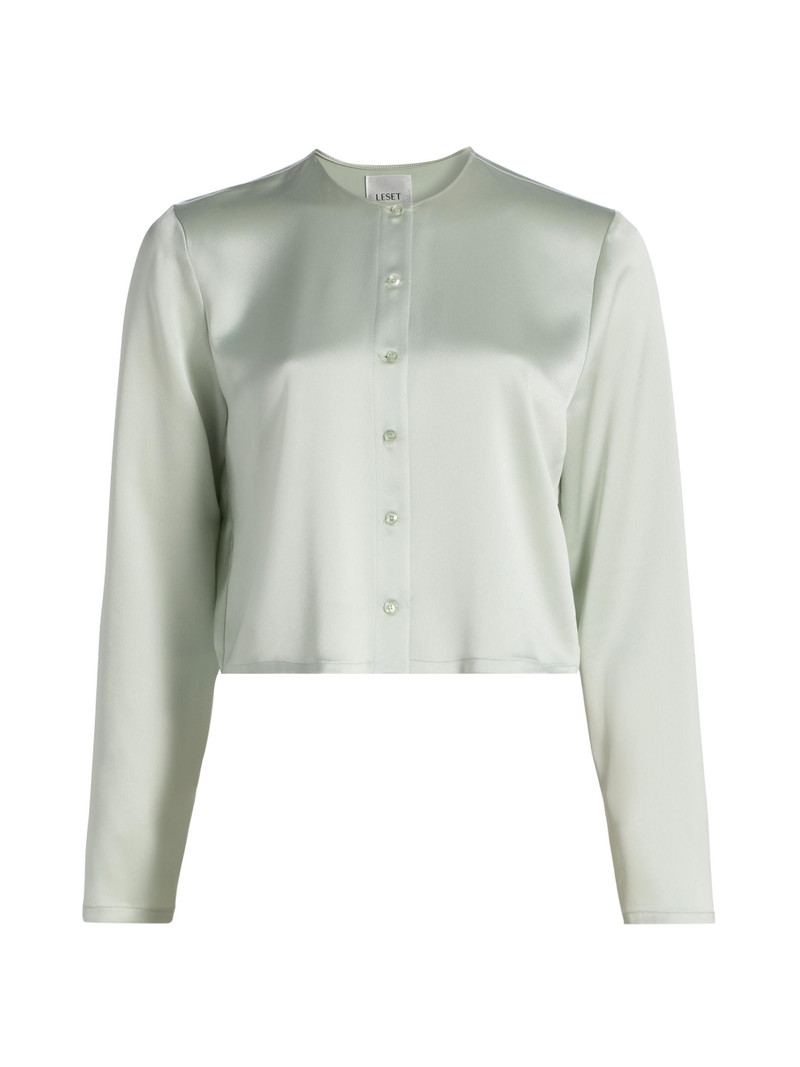 Women's Barb Satin Crewneck Cardigan - Watercress 1
