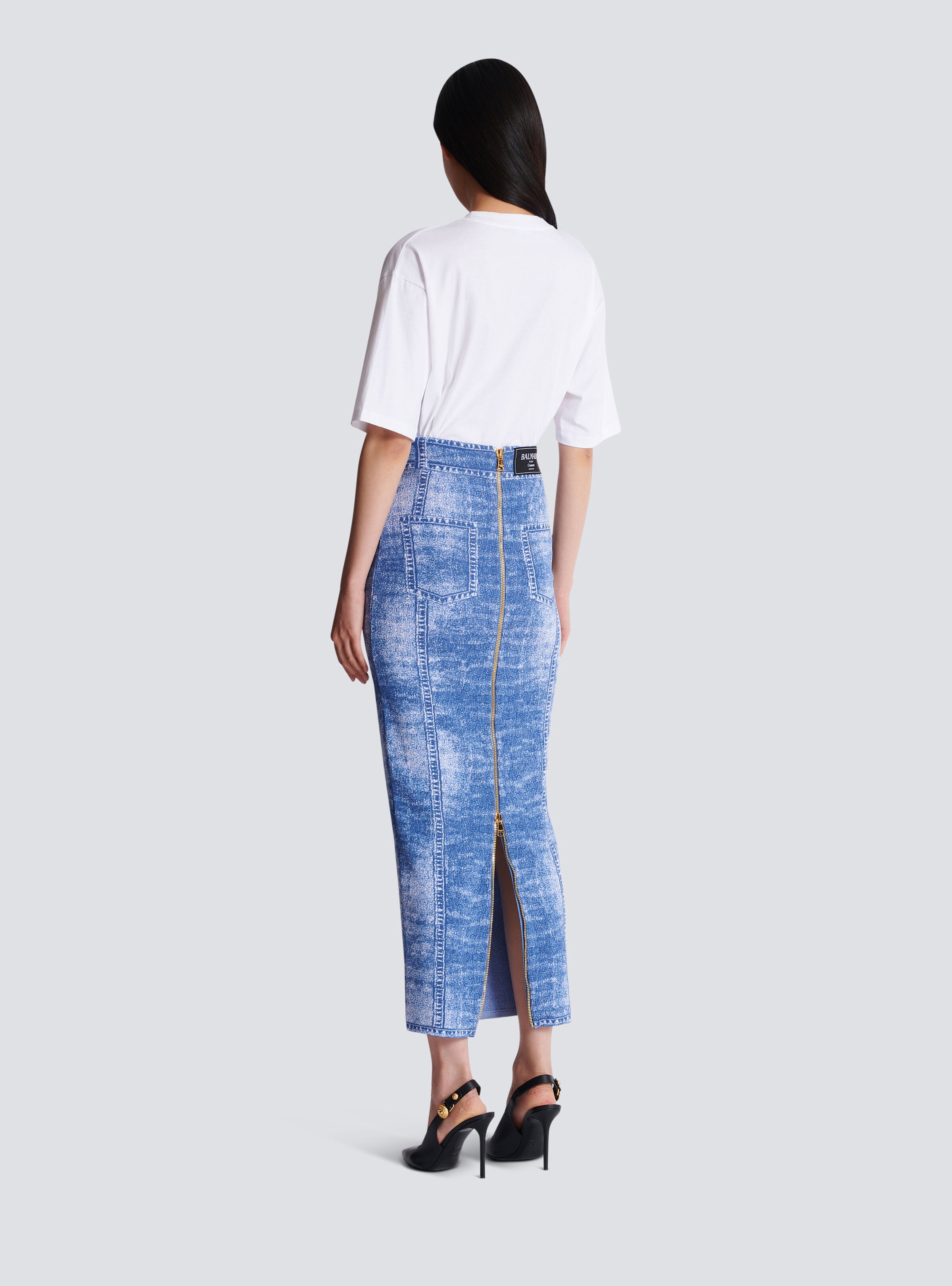 Midi skirt in jacquard knit with denim effect - 4