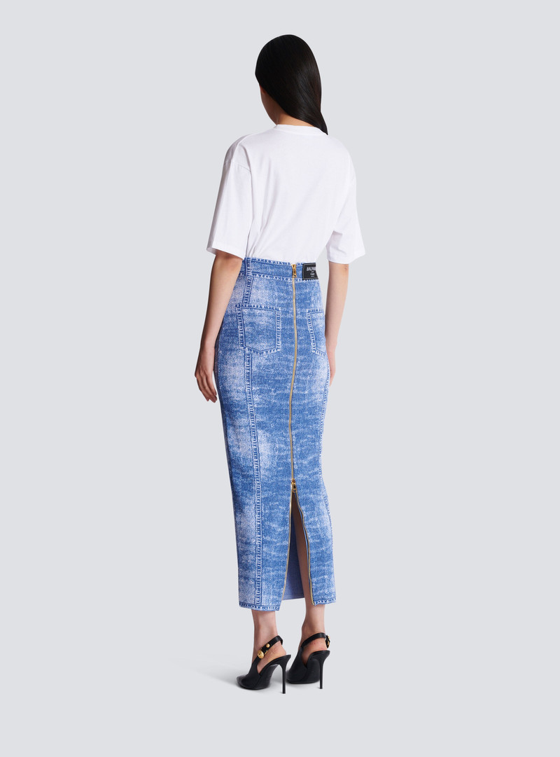 Midi skirt in jacquard knit with denim effect 4