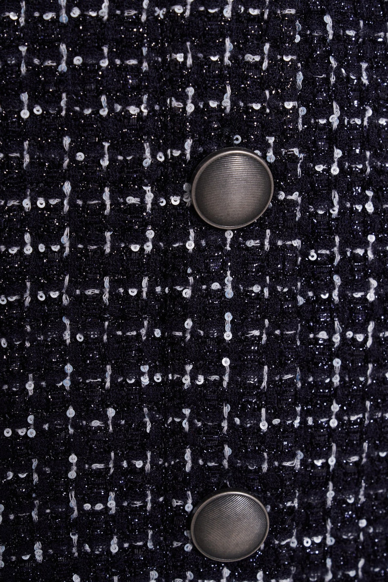SEQUIN CHECKED TWEED LOW WAIST MINI SKIRT, BUTTONS 3
