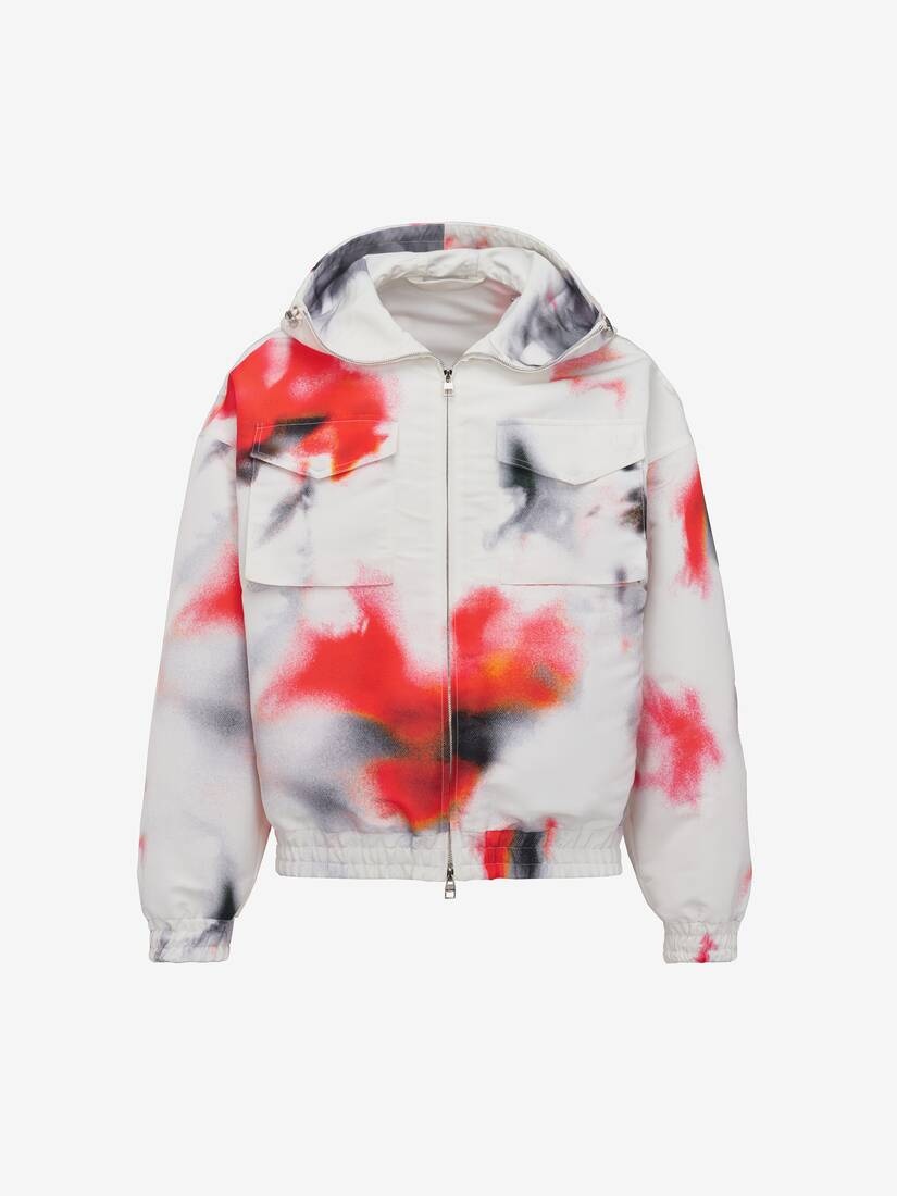 Men's Obscured Flower Windbreaker in White/red - 1